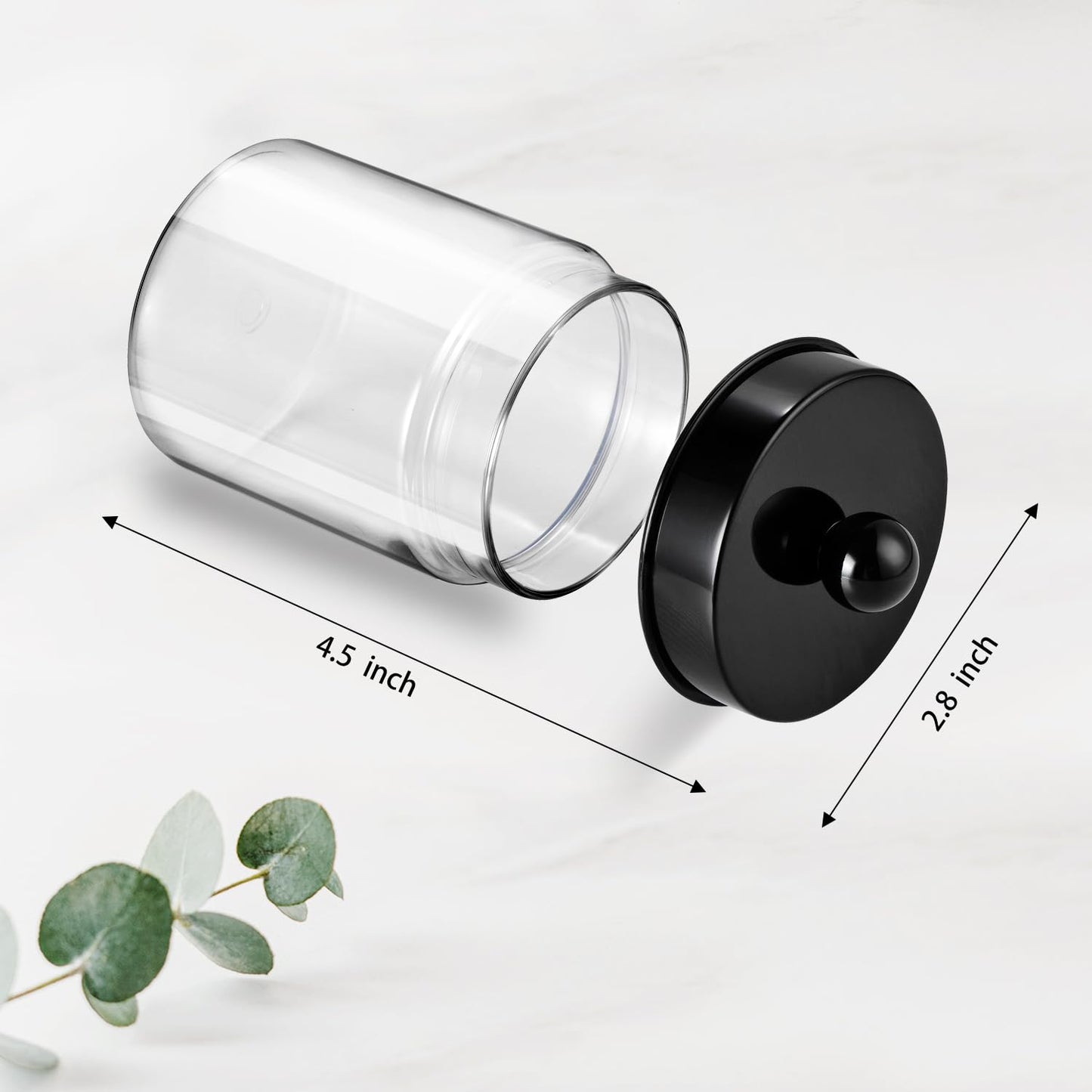 Amolliar Apothecary Jars Bathroom Vanity Storage Organizer Set -Countertop Canister Plastic Acrylic Jar - Farmhouse Decor Qtip Holder for Cotton Swabs,Makeup Sponges,Flossers ,Paper Clips-Black (4)