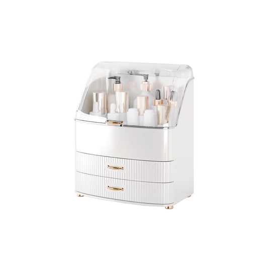 Plukers Makeup Organizer Countertop Vanity with Transparent Lid Drawers Waterproof Dustproof Cosmetic Skincare Bathroom Storage Gift for Women Teens Girls (White)