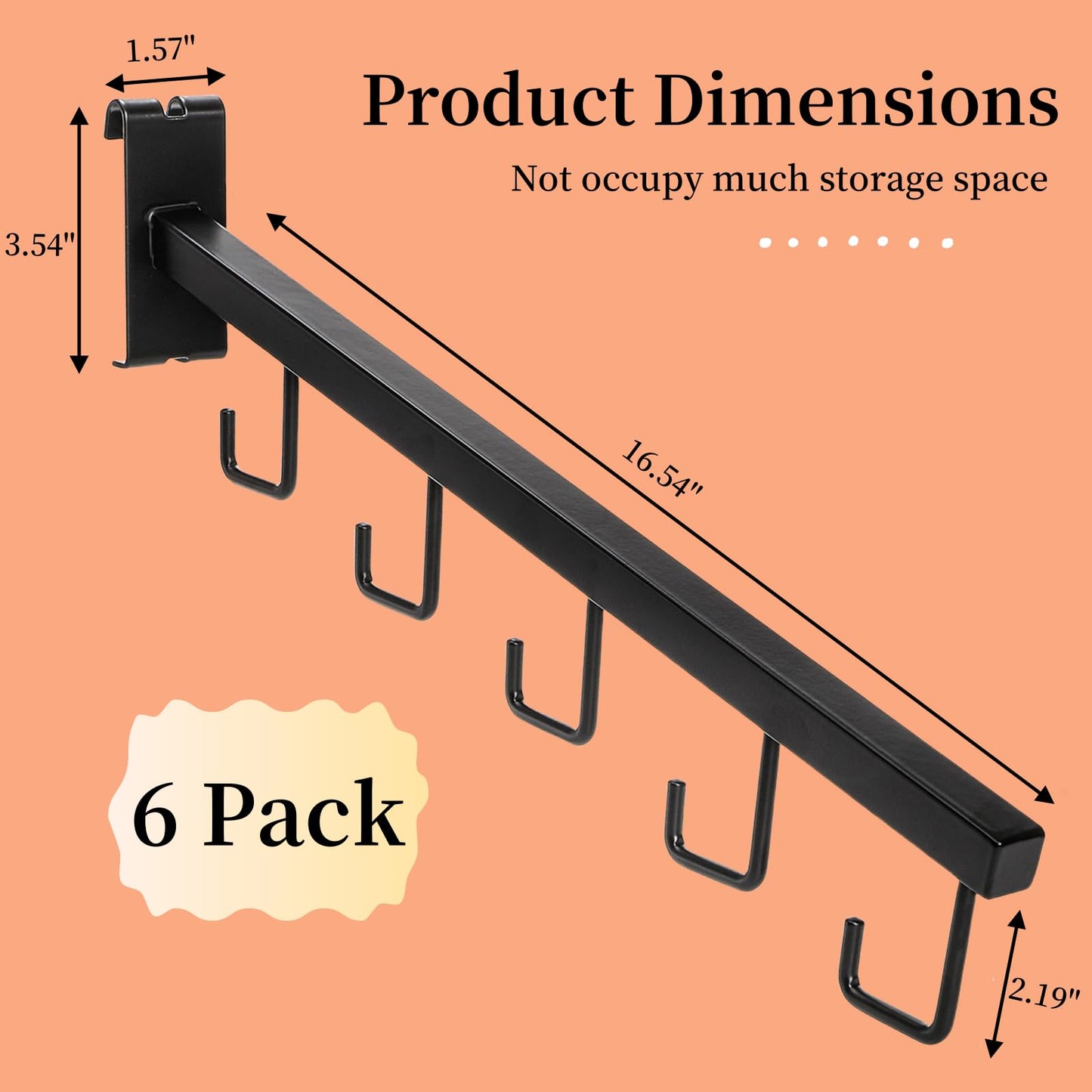 WRINGKIT 6 Pack Gridwall Waterfall Faceout with 5 Hooks, 16.5 Inch Gridwall Waterfall Hangers, Square Straight Arm Hooks for Wire Grid Retail Clothing Display, Grid Wall Accessories