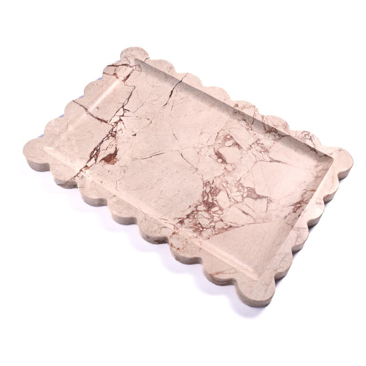 Yew & Tulip Natural Marble Vanity Tray with Scalloped Rim, Nature Rose Pink Luxury Stone Serving Tray for Bathroom, Kitchen, Vanity, Home Decor, Wedding etc. (12"x 8" x 0.6")