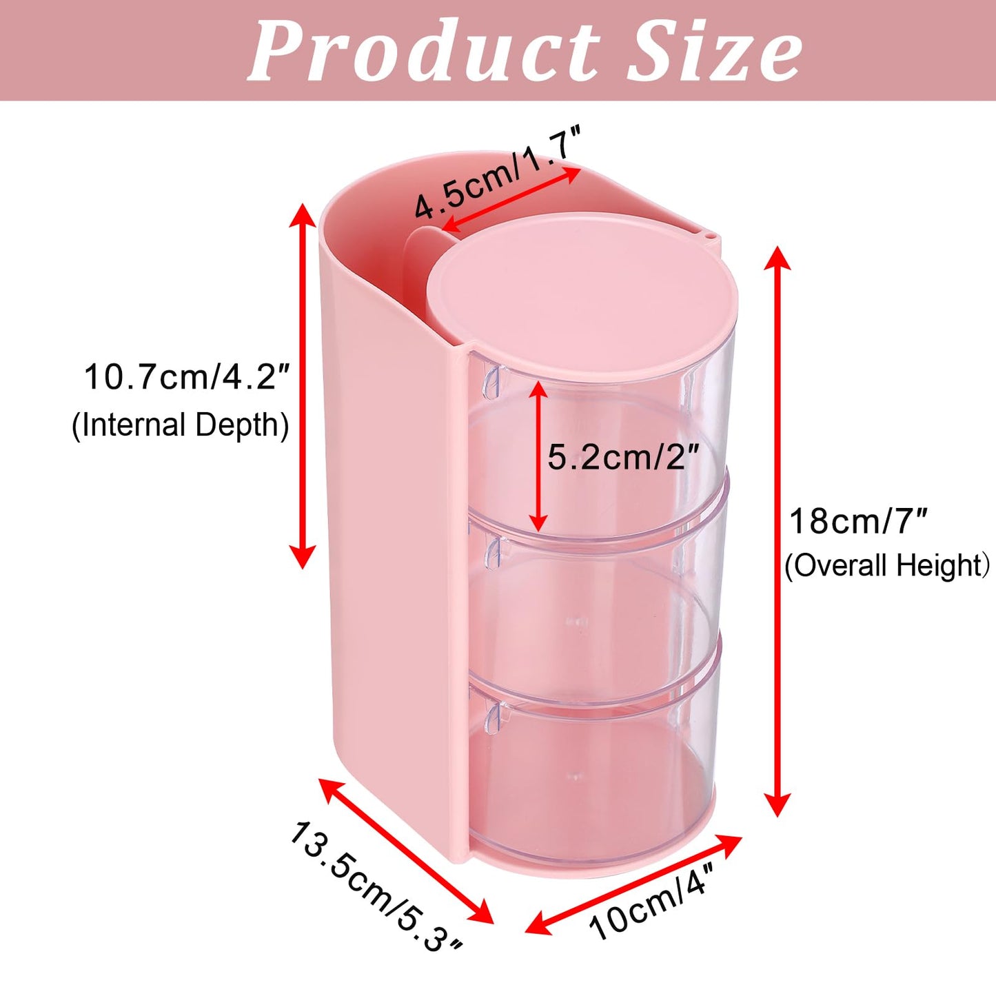 GUSHBIN Hair Accessories Organizer with Hair Brush Holder Spinning Cosmetic Storage Case for Makeup Sponge Plastic Desktop Organizer, 3-Layer Pink