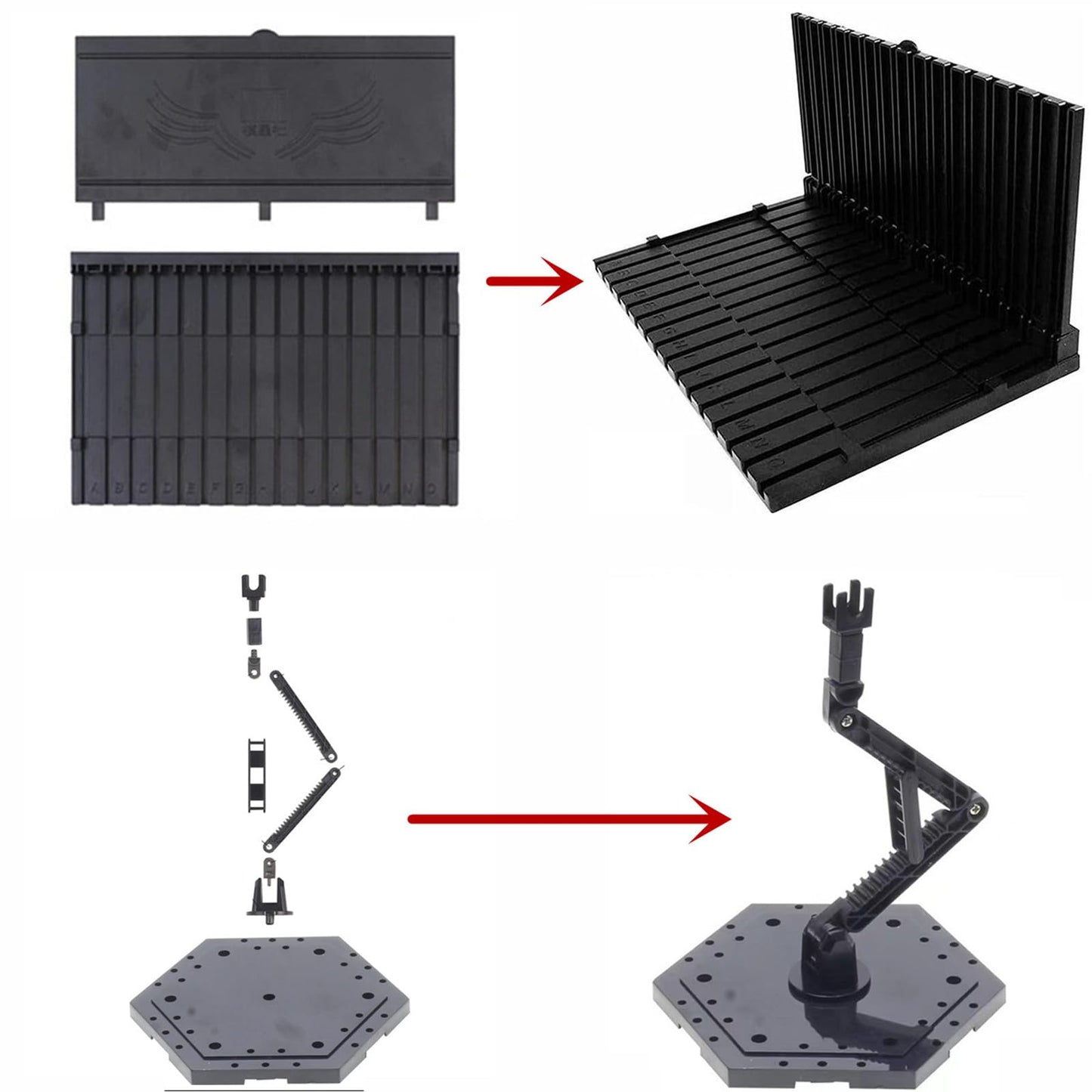 Yarastafu 2-Pieces Model Kit Display Stand and Runner Storage System with Action Base, Suitable for Model Stand and HG, MG and RG Model Character Display Stand，Black.(Combination Set)