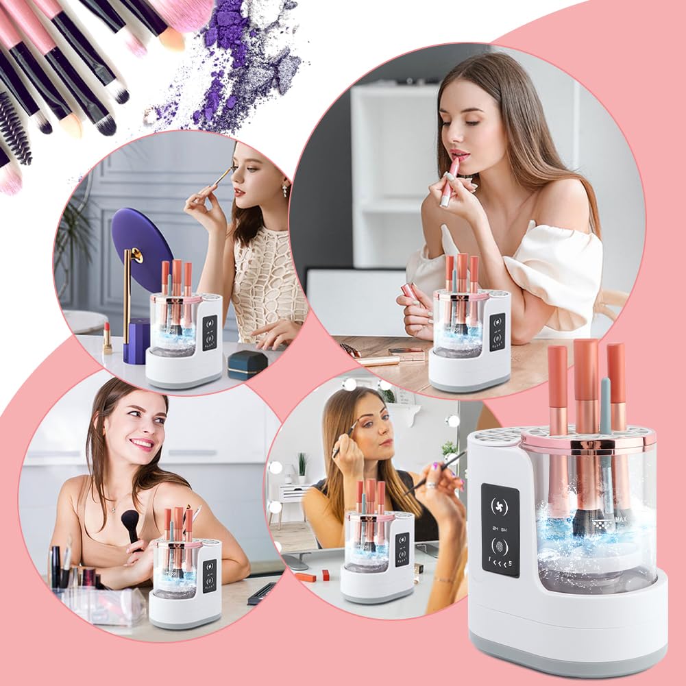3-in-1 Electric Makeup Brush Cleaner & Dryer Machine, 98% Residue Removal, 5-Min Auto-Clean & 2/5H Timer, Silicone Cleaning Pad Included, PP Material, Easy One-Touch Operation (COLOR:as shown)