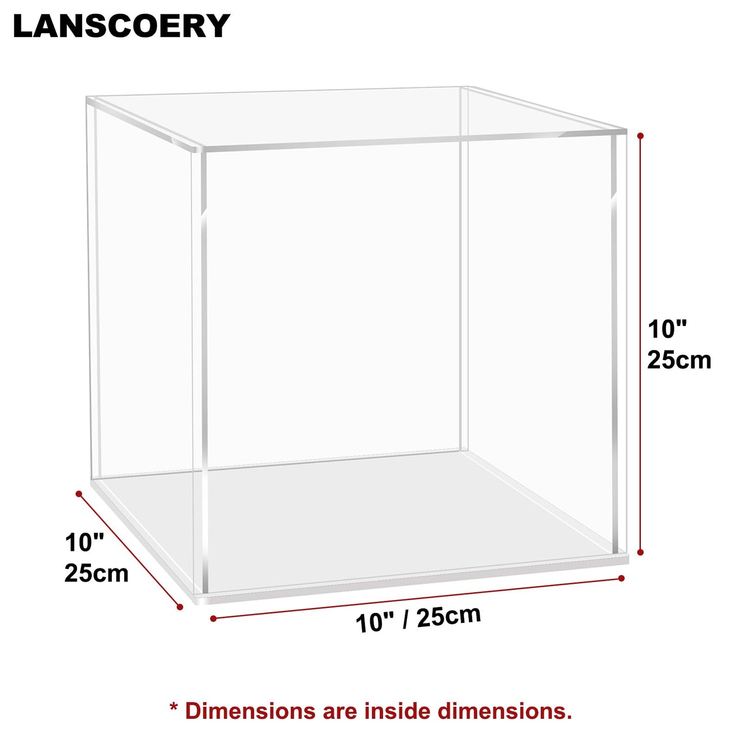 LANSCOERY Acrylic Display Case, Assemble Showcase Display Box for Collectibles, with Dustproof & Seamless Display Design, 10x10x10inch White Base