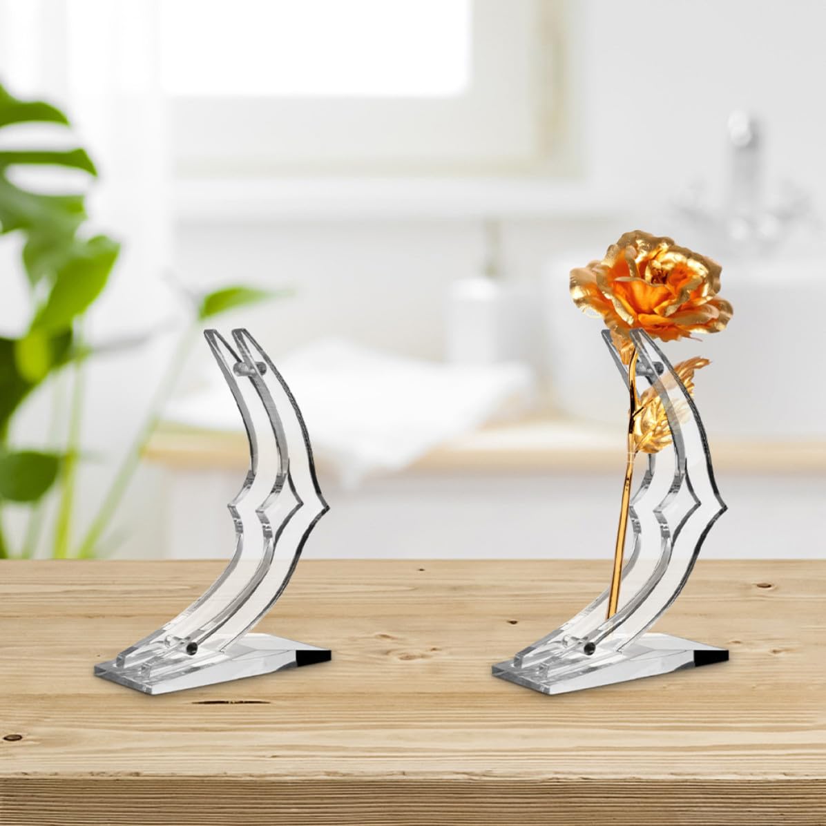 KJHBV 4pcs Acrylic Single Stem Rose Display Stands with Moon-shaped Base, Sturdy Structure Preventing Tipping, Flower Holders for Home Decor and Valentine's Day Floral Arrangements