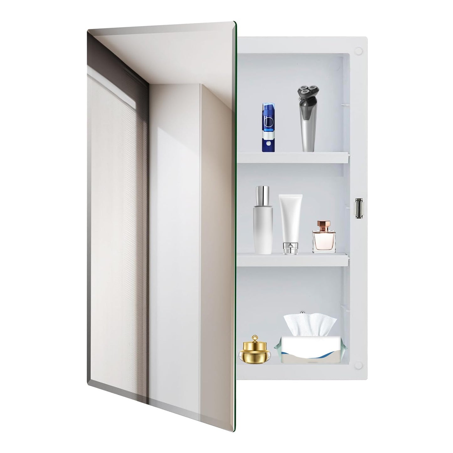BABENET Bathroom Medicine Cabinet with Beveled Mirror,Medicine Cabinet with Storage Function,Hanging Storage Cabinet,Bathroom Mirror Cabinet,Adjustable Shelves,White (16 x 20 inch)