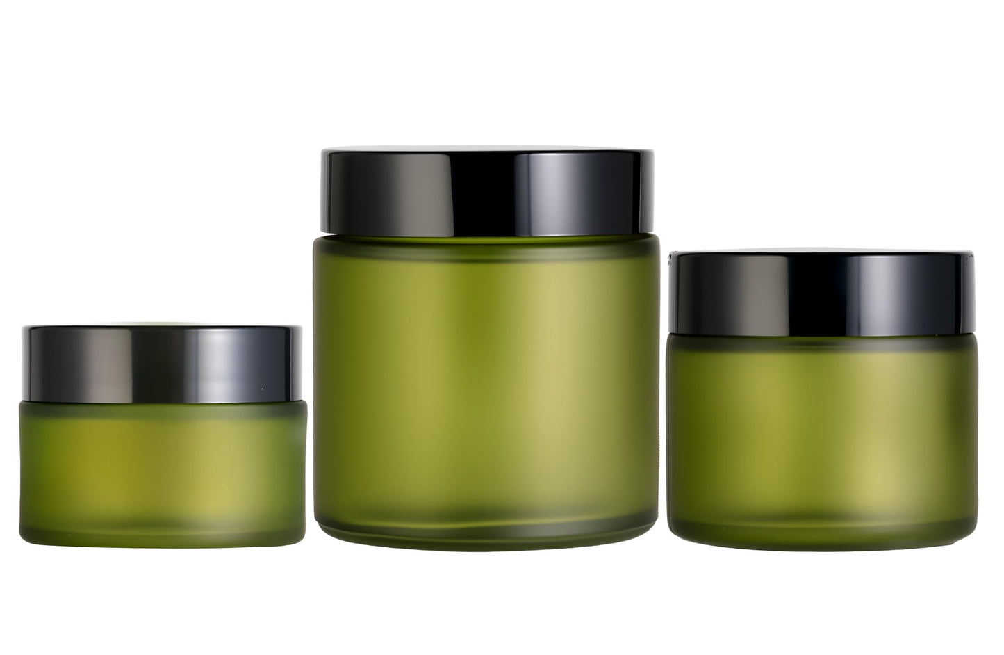 HOA Kinh 3 Pack Green Frosted Glass Jars Empty Cosmetic Containers Round Airtight Glass Jar with Inner Liners and black Lids for Storing Lotions, Powders, and Ointments