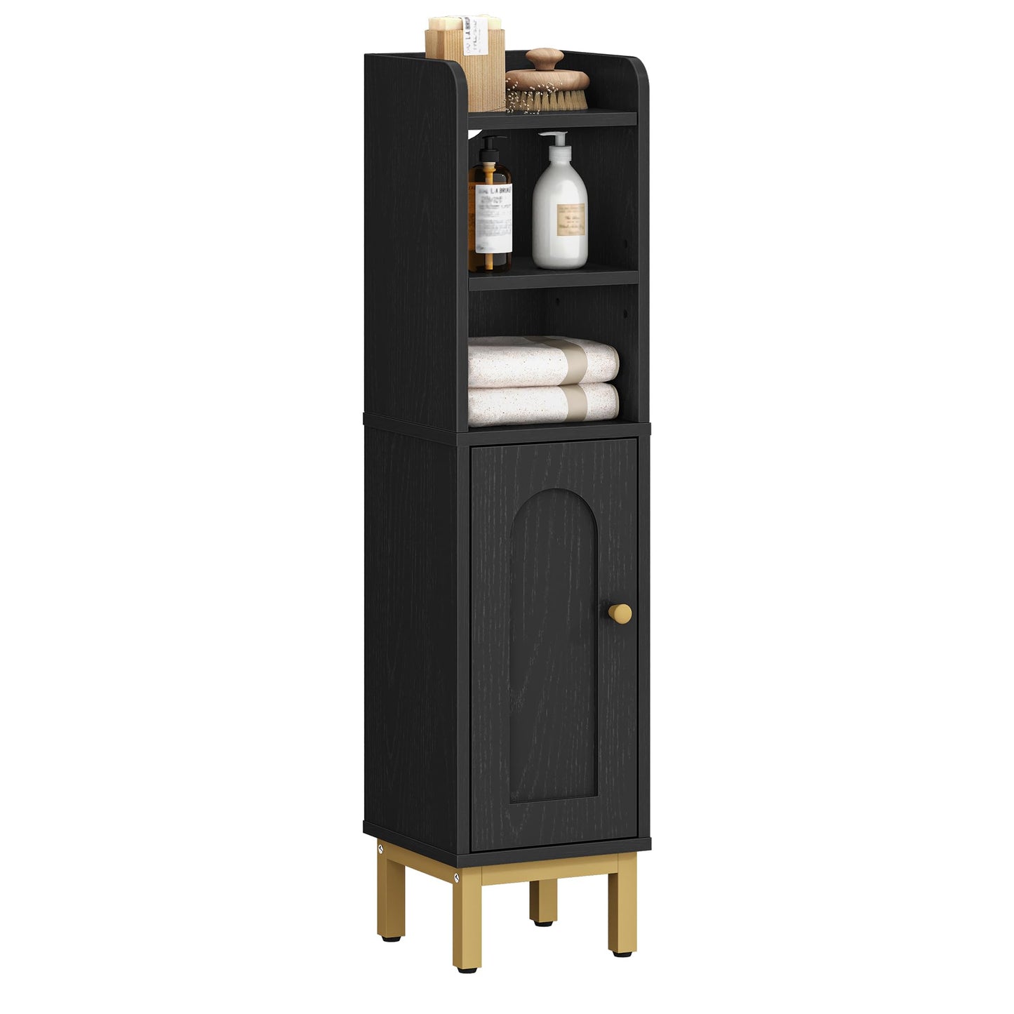 Hzuaneri Bathroom Storage Cabinet, Small Corner Floor Cabinet with Door and Shelves, Narrow Toilet Paper Holder, Bathroom Organizer with Adjustable Shelf, for Small Spaces, Black BC08206X