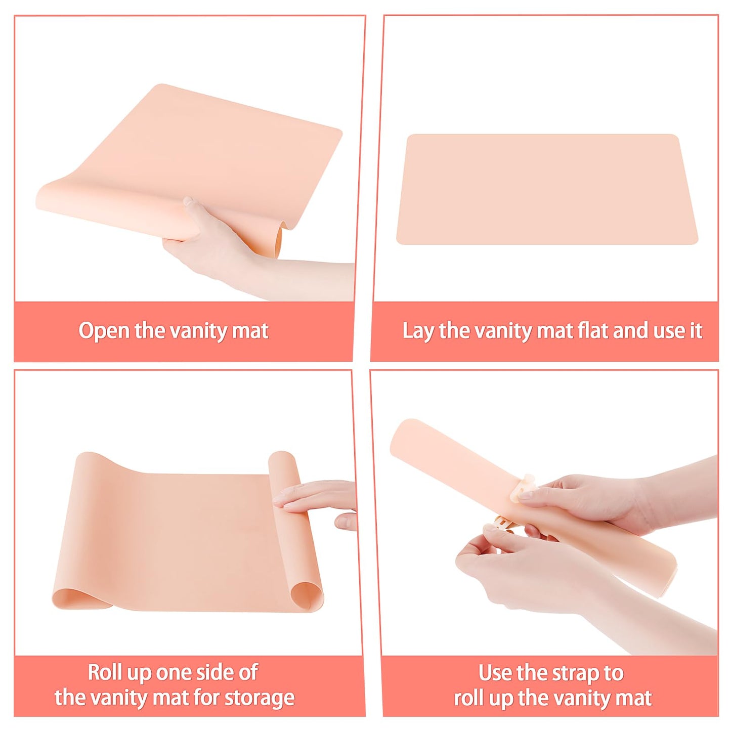 Silicone Makeup Mat for Vanity, 21.7" x 11.8" Heat Resistant Vanity Mat, Easy to Clean & Waterproof, Portable Makeup Accessories for Use While Traveling (Pink)