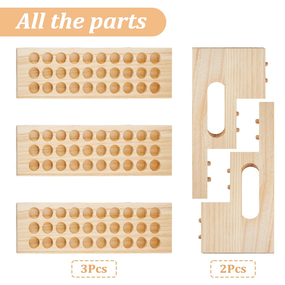 SUPERFINDINGS 1 Set 90 Slots Wooden Lipsticks Holder 3 Tier Tube Display Shelf Wood Tool Rack Wooden Essential Oil Display Storage Organizer for Cosmetic Lip Gloss Tool, Slot IDxT: 0.8"x0.4"