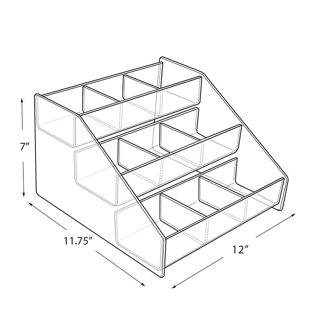 Azar Displays 326039 Three-Tier Counter with 9-Compartment Counter Step Display, 12" W x 11.75" D x 7.125" H