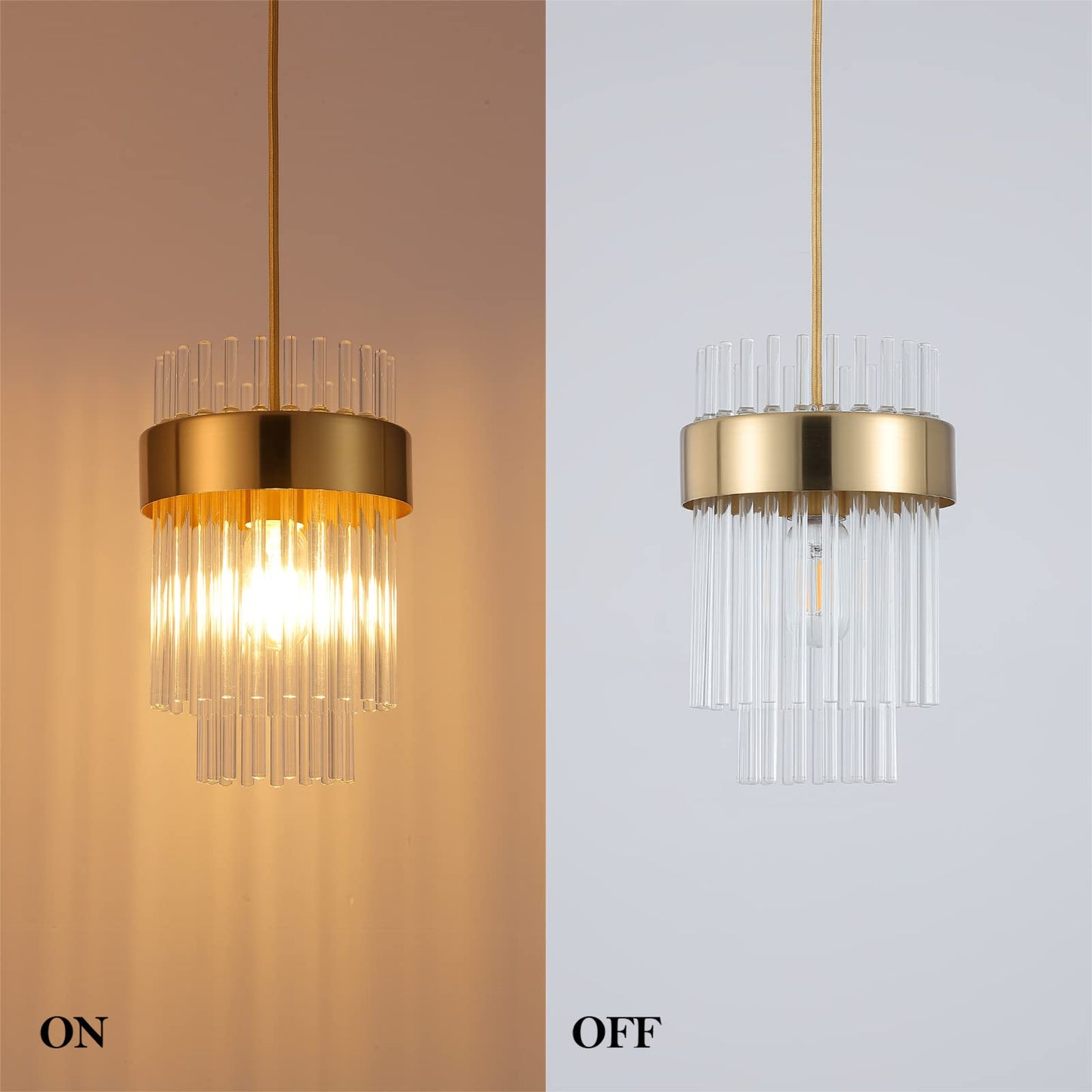 Gold Pendant Lights Kitchen Island,1-Light Crystal Pendant Light Fixtures Over Island,Modern Brass Mini chandelier For Dining Room, Adjustable Cord Hanging Lights For Bedroom,Bar,Sink,Entryway