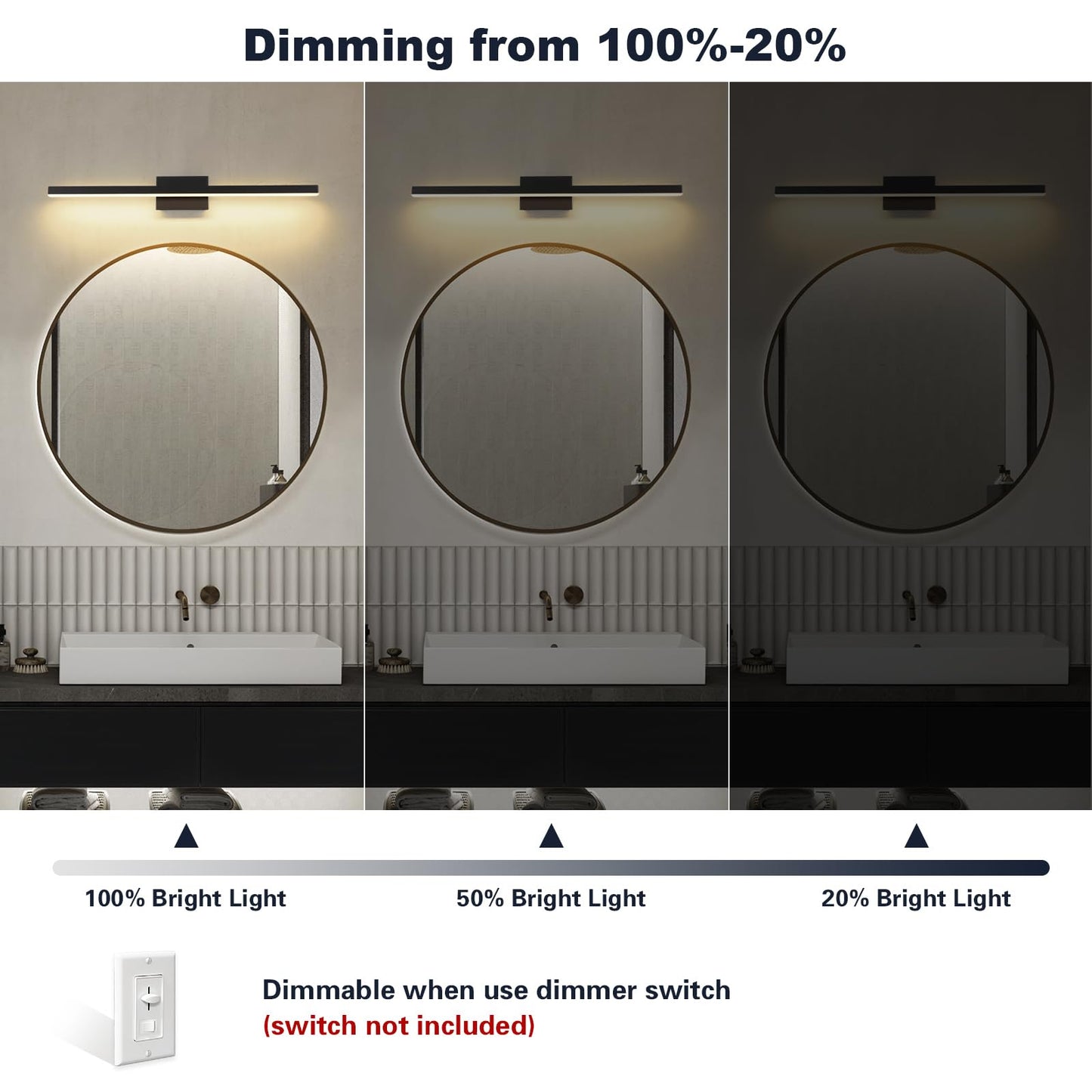 Joossnwell Bathroom Vanity Light Black Dimmable 5CCT Bathroom Lighting FIixtures Over Mirror 39.37 Inch Modern Vanity Light bar Led Bath Light ETL Certificated