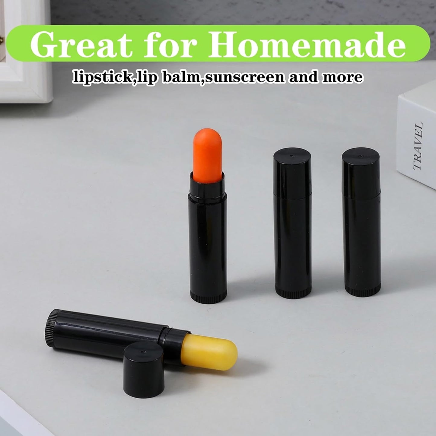 150 Packs Black Plastic Lip Balm Tubes 5ml/5g Black Lip Balm Containers, Tubes Empty with Filling Tray and Spatula, Rotating Type Refill Lips with Cap for DIY