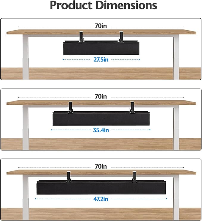 Under Desk Cable Management Tray No Drill, Premium Fabric Cord Organizer for Table - Desk Cable Organizer Cable Tray Hiders for Office&Home (47.2″L x 13.7" W)
