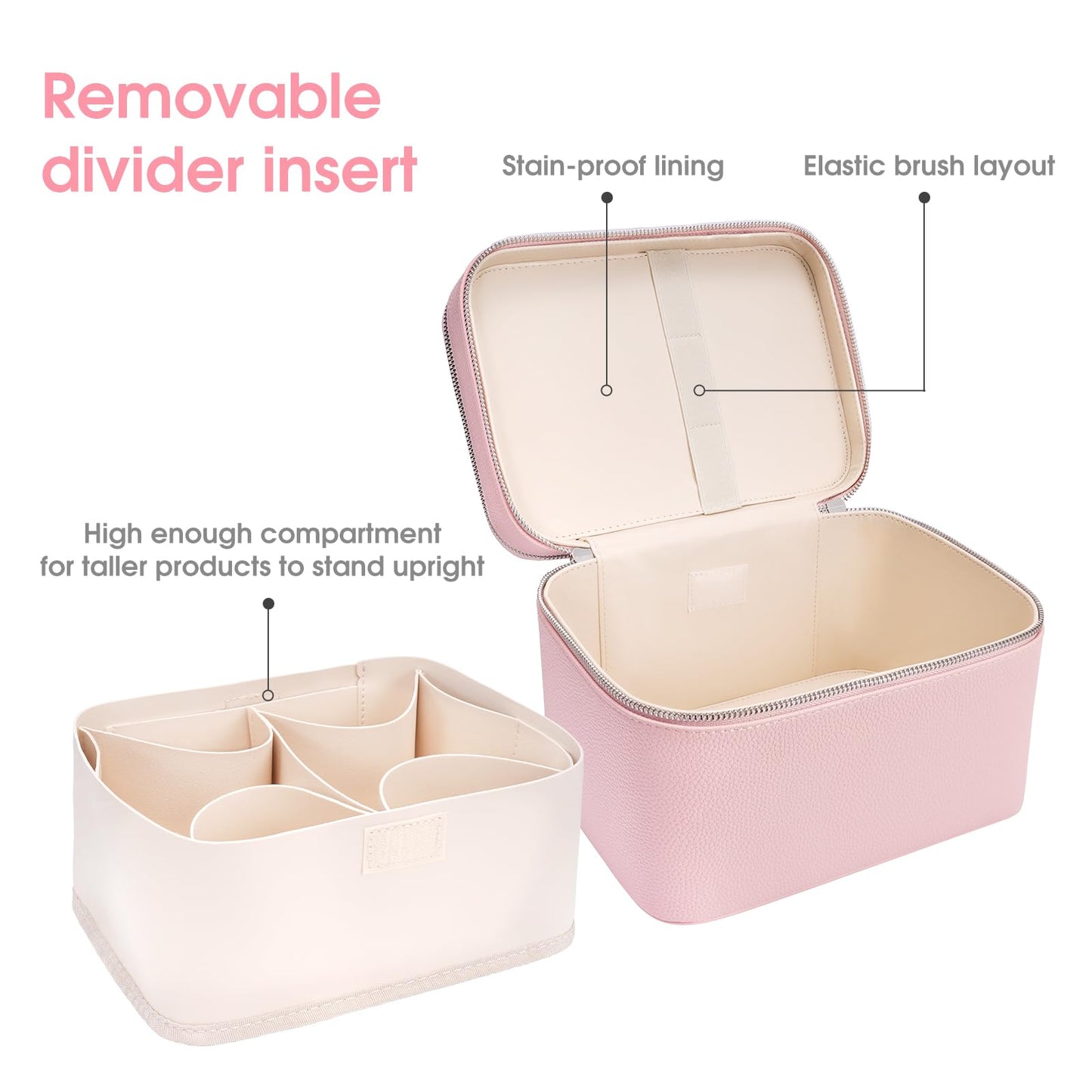 idoltimes Makeup Case, Large Capacity Waterproof Double Layer Cosmetic Bag with Removable Divider, Double Compartment Brush Organizer, Multi-functional Travel Organizer