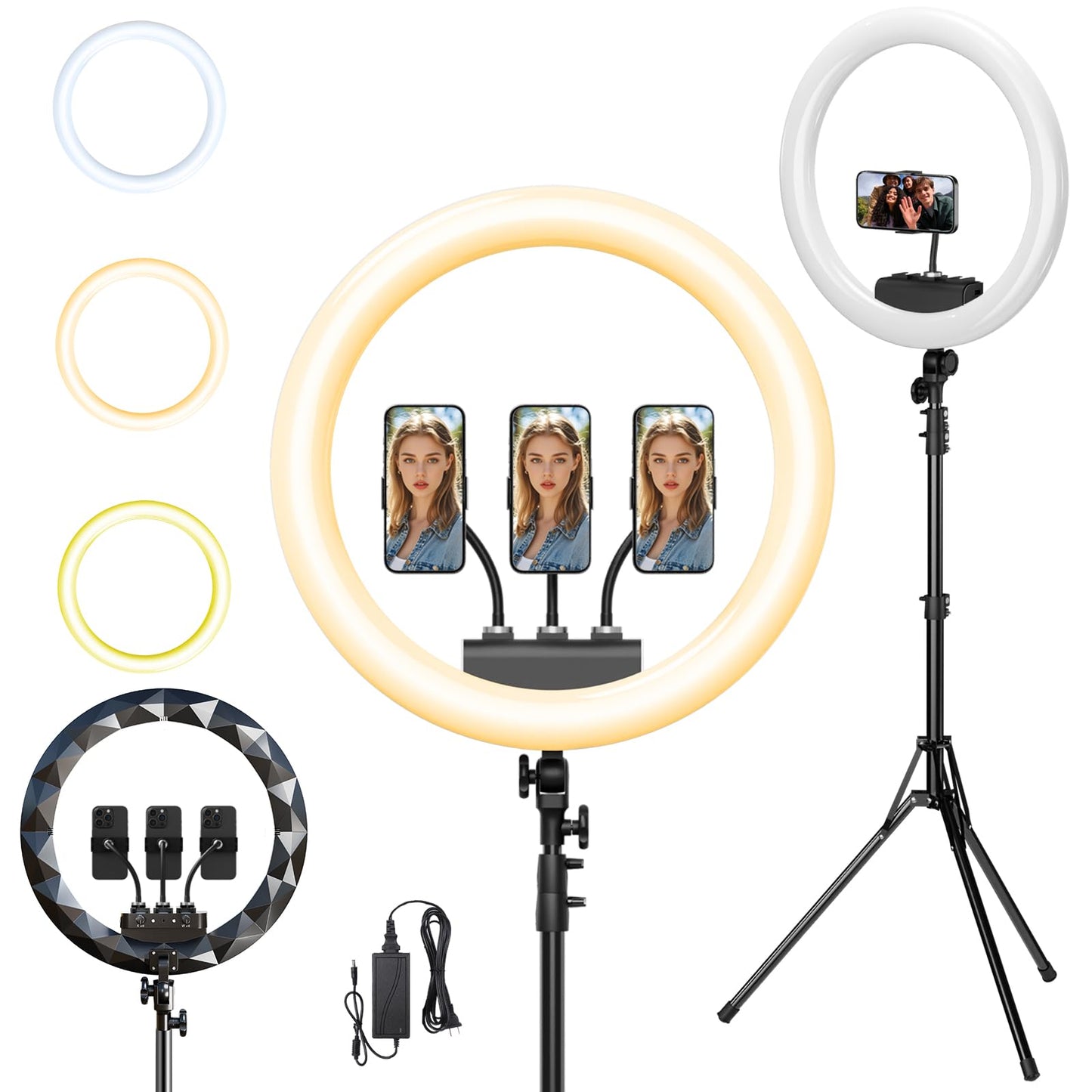 Ring Light with Stand and Phone Holder, 19" Ring Light Tripod for iPhone, Professional LED Circle Light with 78" Tripod, Selfie Ringlight for Live Streaming, Makeup, Barber, Tiktok, YouTube, Black