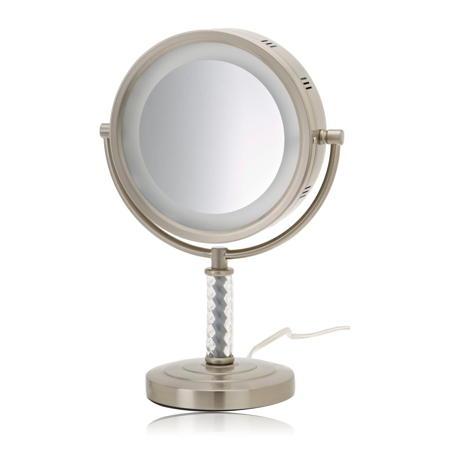 JERDON Lighted Makeup Mirror – 6X Magnifying Tabletop Vanity Mirror for Precision Makeup, Tweezing & Grooming – 8" Nickel Finish, 360° Swivel – Model HL856MNC
