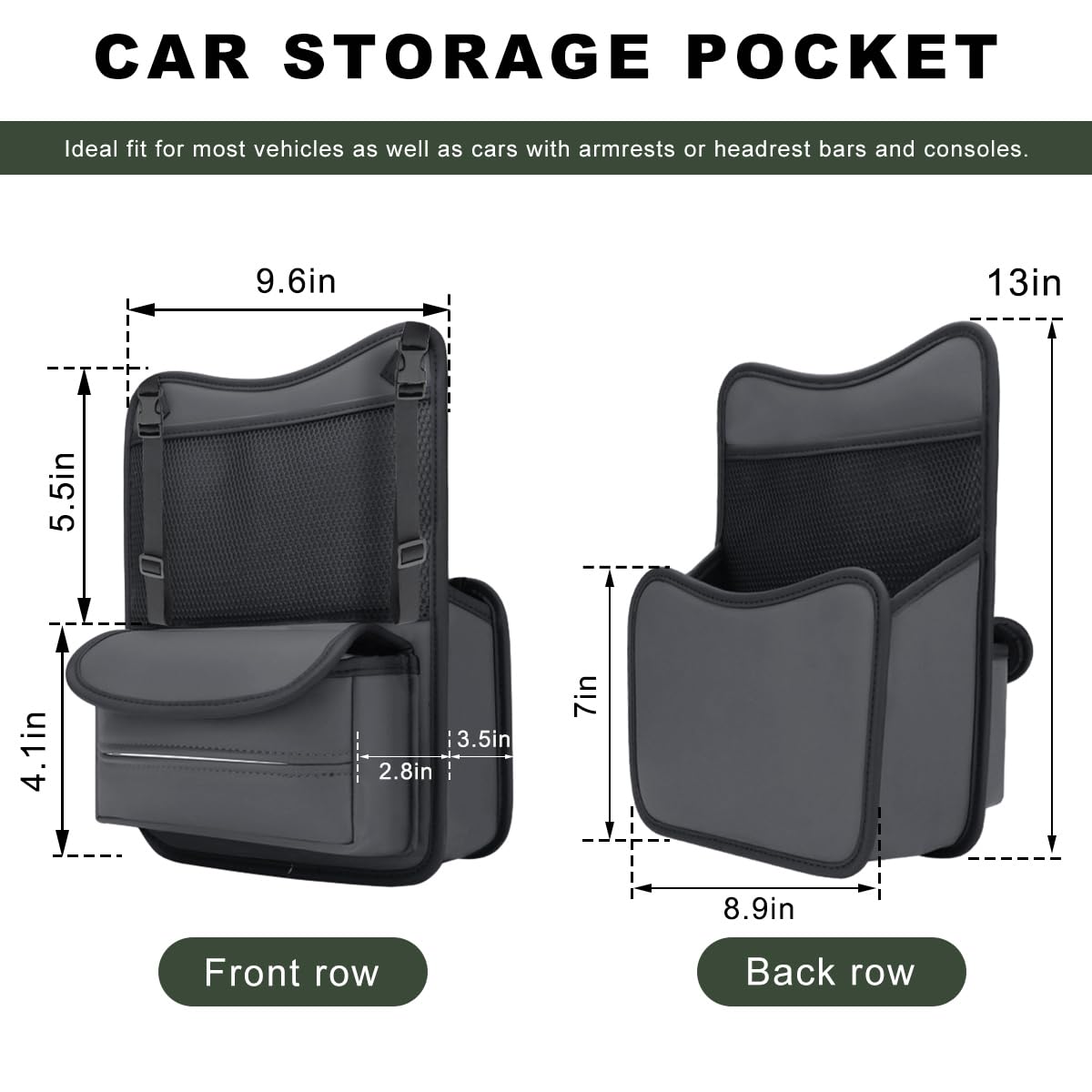 MTRPS Car Purse Holder Between Seats, Nappa Leather Front Seat Storage Bag with Tissue Holder, Large Capacity Automotive Console Organizer for Document Phone Wallet, Car Accessories (Gray)