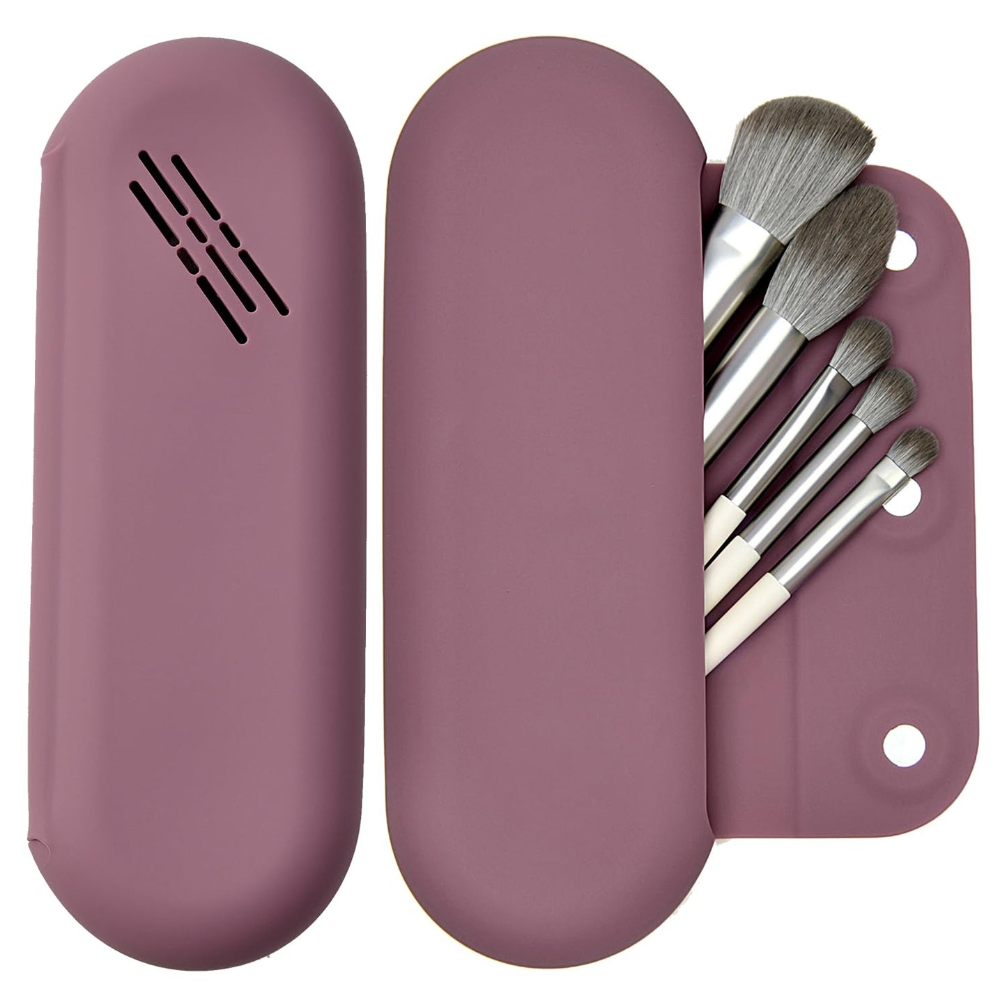 LuBanOne Makeup Brush Holder Magnetic Closure Make Up Brushes Organizer Silicone Makeup Bag Travel Essentials (Grape Purple)
