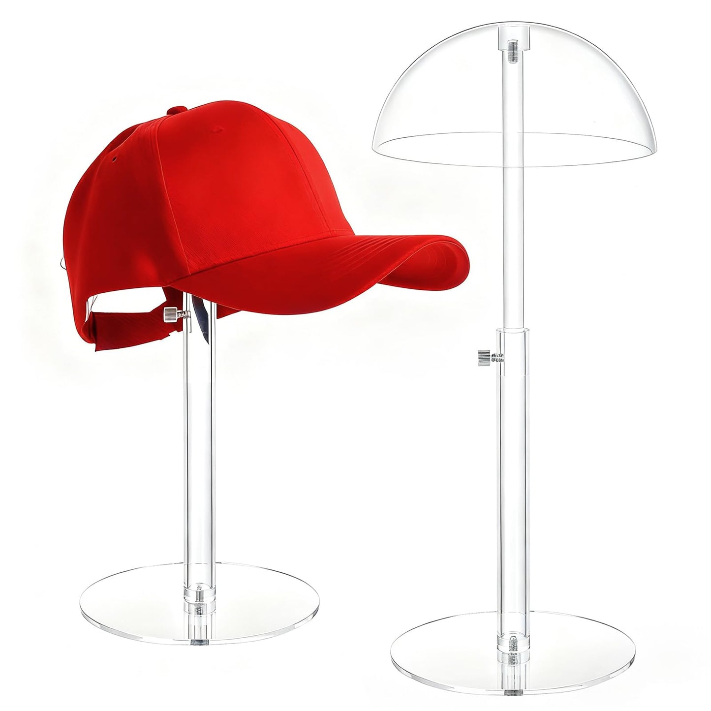 HONTUU Acrylic Hat Display Stand 8-16 inch Adjustable, Clear Domed Hat Stand Rack for Baseball Cap Cowboy, Wig Holder Stand Organizer for Dresser Closet Vendors (Adult styles, 1)