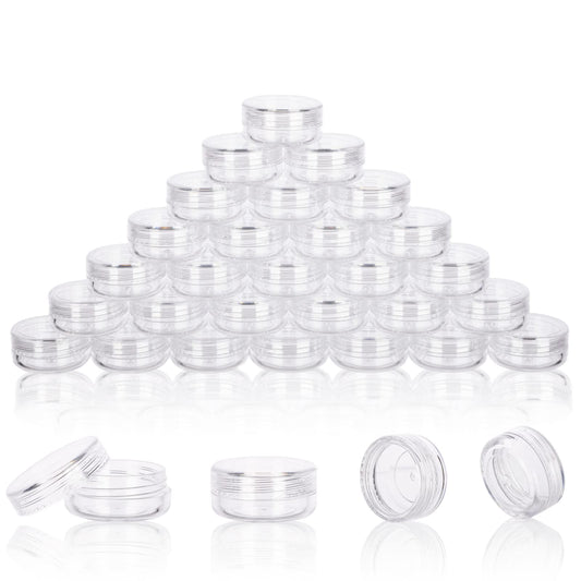 3 Gram Sample Containers with Lids, 100 Count Tiny Sample Jars, Empty Lip Balm Containers, Mini Cosmetic Container with Lids, Makeup Travel Container with Labels, Mini Disposable Spatulas