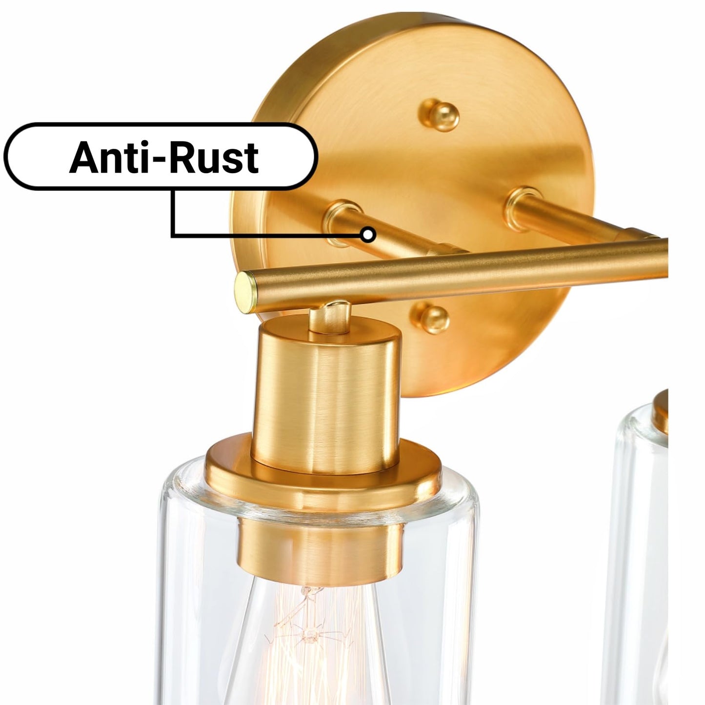 WISBEAM 2-Light Bathroom Vanity Light, Gold Bathroom Light Fixture Over Mirror with Clear Glass Shade Including E26 Medium Base, Bulb NOT Included, Brass Vanity Light Fixture