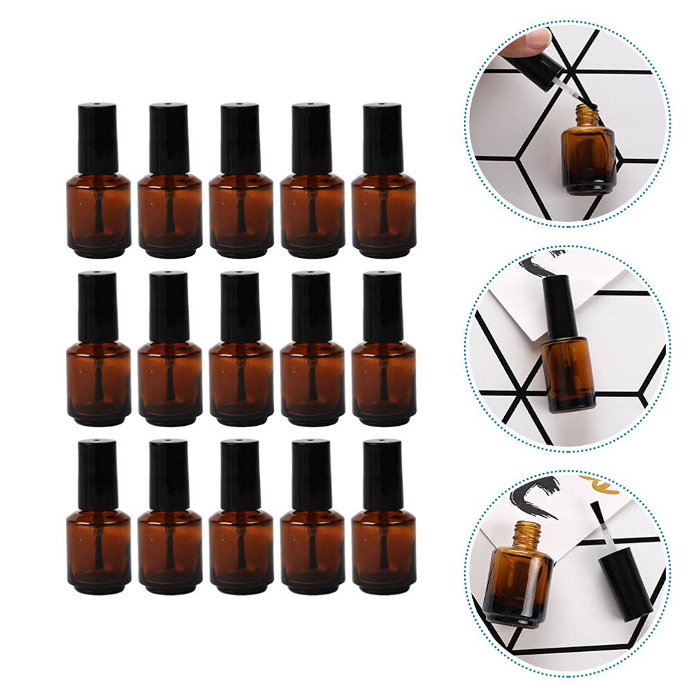 Beaupretty Empty Nail Polish Bottles: 15Pcs Amber Bottle with Brush - Refillable Glass Vials for Diy Nail Art and Cosmetic Liquid Storage 8ML