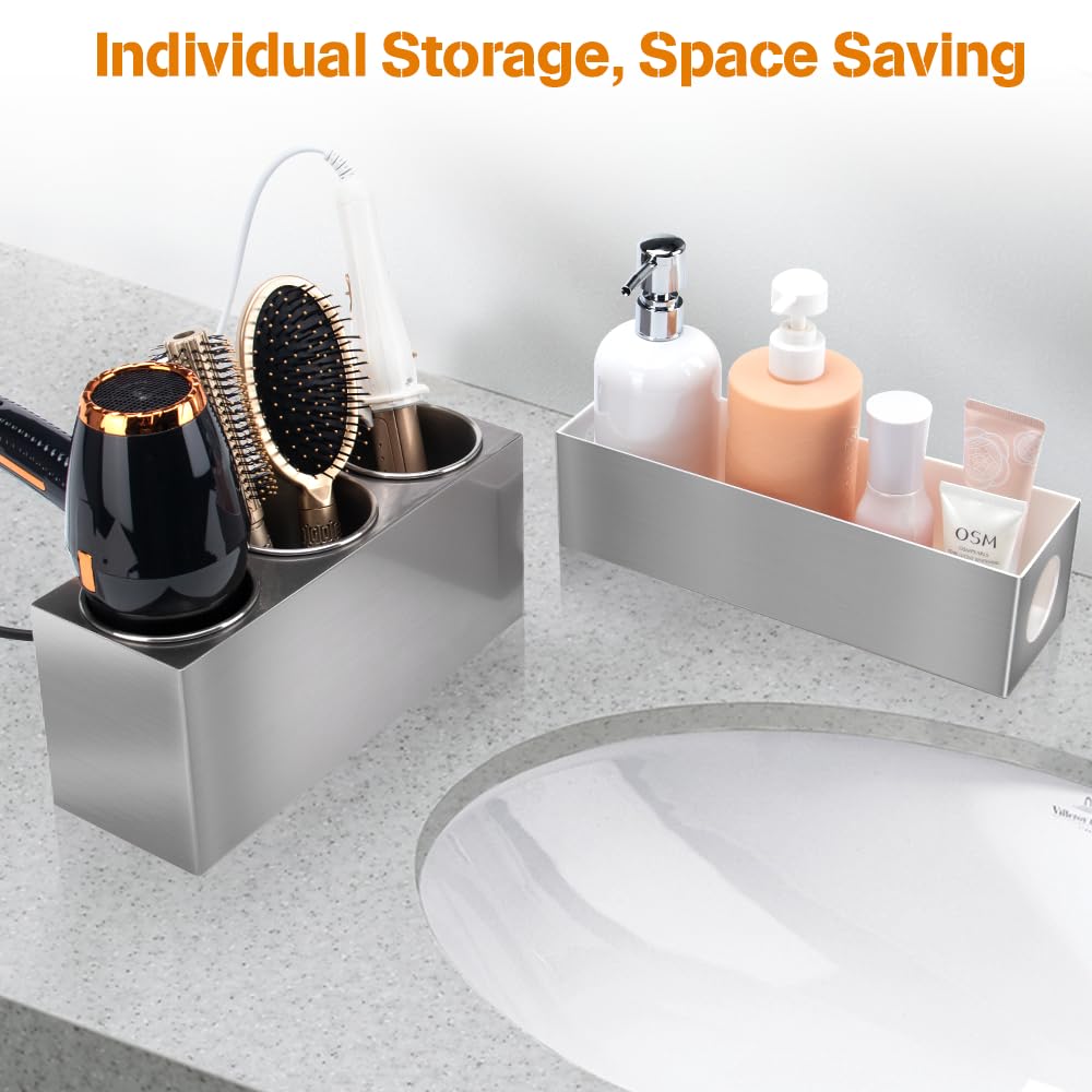GFWARE Hair Tool Organizer - Bathroom Vanity Organizers and Storage, Hair Styling Accessories Hot Tools Organizer Hair Dryer, Blow Dryer, Curling Iron, Flat Iron, Hair Straightener, Silver