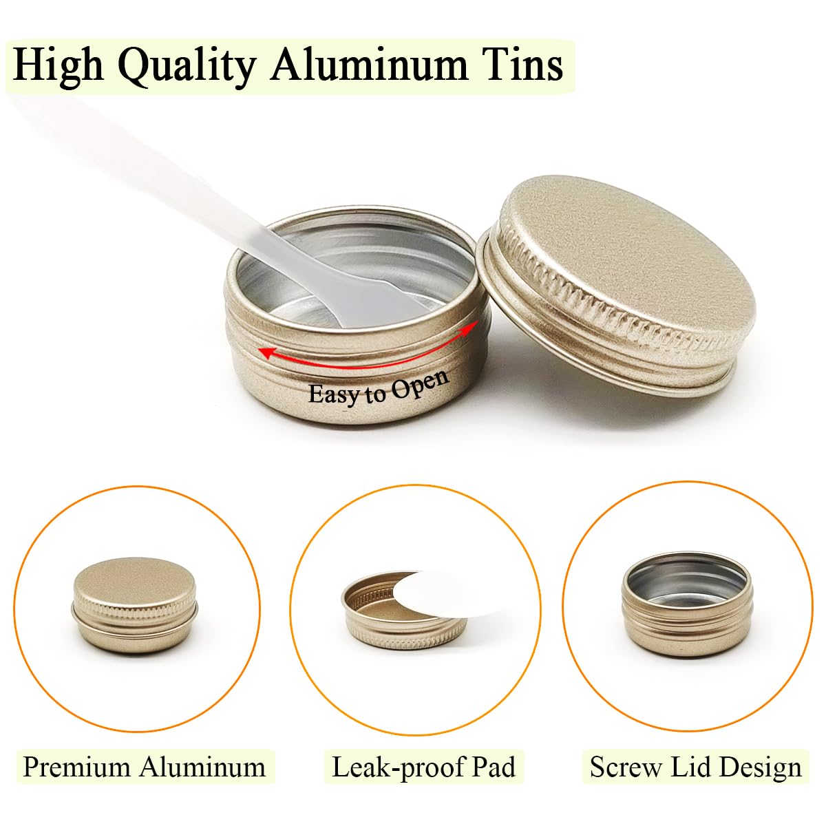 Wopanxye 24pcs Aluminum Tin Jars, 10ml Empty Cosmetic Container Pots, Travel Makeup Tin with Screw Lids, 10g Refillable Small Cosmetic Pot for Eyeshadow Cream Sample Lip Balm Powder Candle, Matte Gold