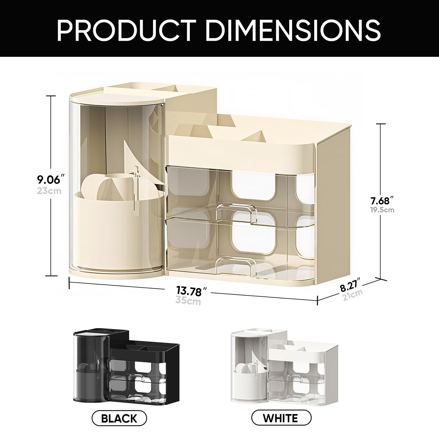 TIMBERHIDE Makeup Organizer,Rotating Cosmetic Storage Organizer with Drawers,Large Capacity Makeup Brush Holder,Skincare Vanity Organizer for Bathroom Countertop,Cream.
