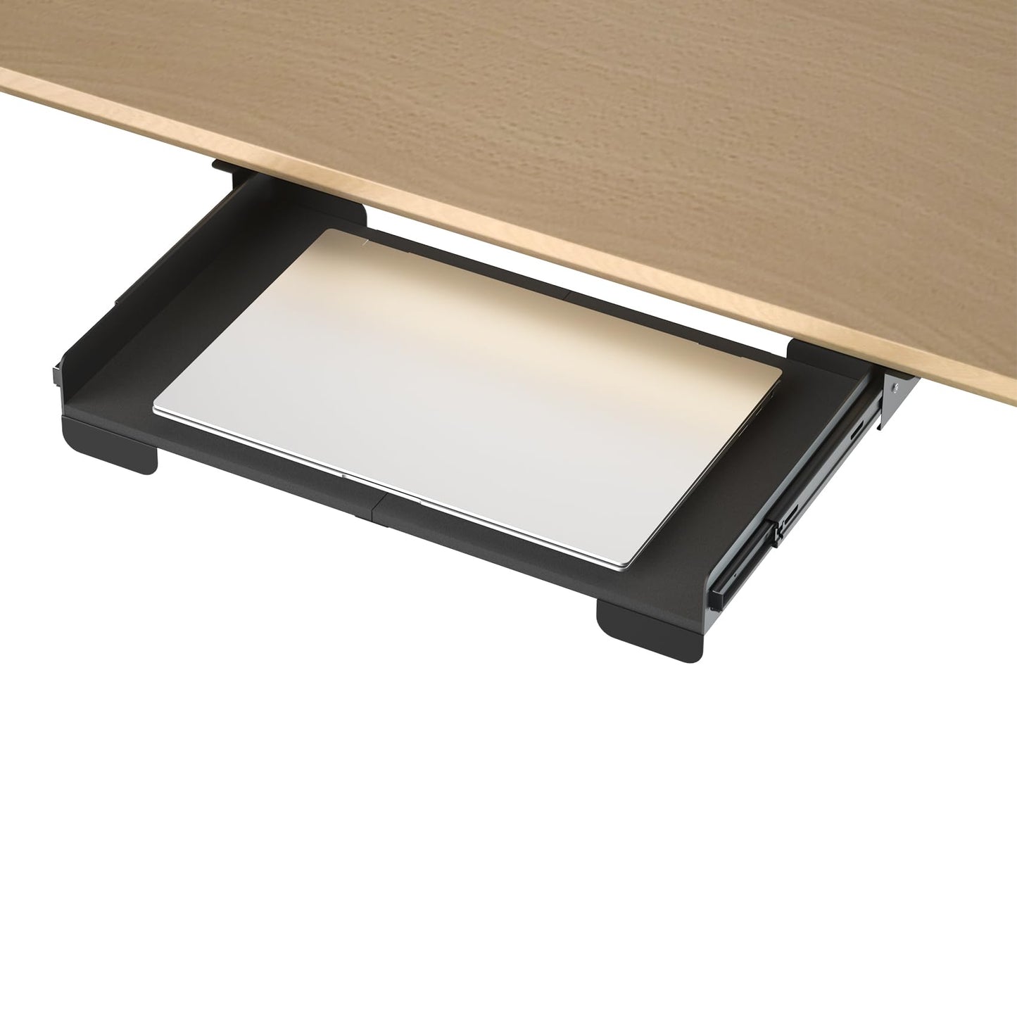 Gaxomo 20 Inch Under Desk Mounted Sliding Loptop Drawer, Desktop Extension Pull-Out Laptop Tray for Office Desk, Extra Storage Organizer for Sit Stand Workstation