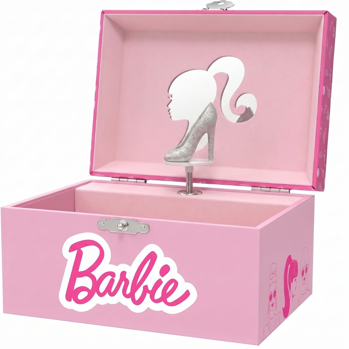 Mini Treasures Barbie Storage Organizer for Accessories Musical Jewelry Box with Spinning Figurine, Barbie Toys for Girls Ages 3-5