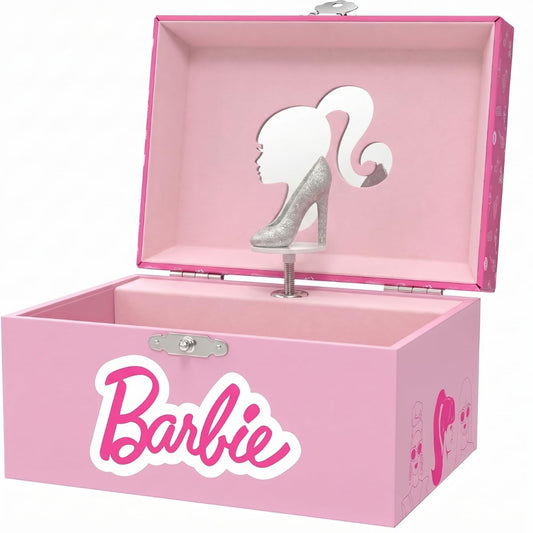 Mini Treasures Barbie Storage Organizer for Accessories Musical Jewelry Box with Spinning Figurine, Barbie Toys for Girls Ages 3-5