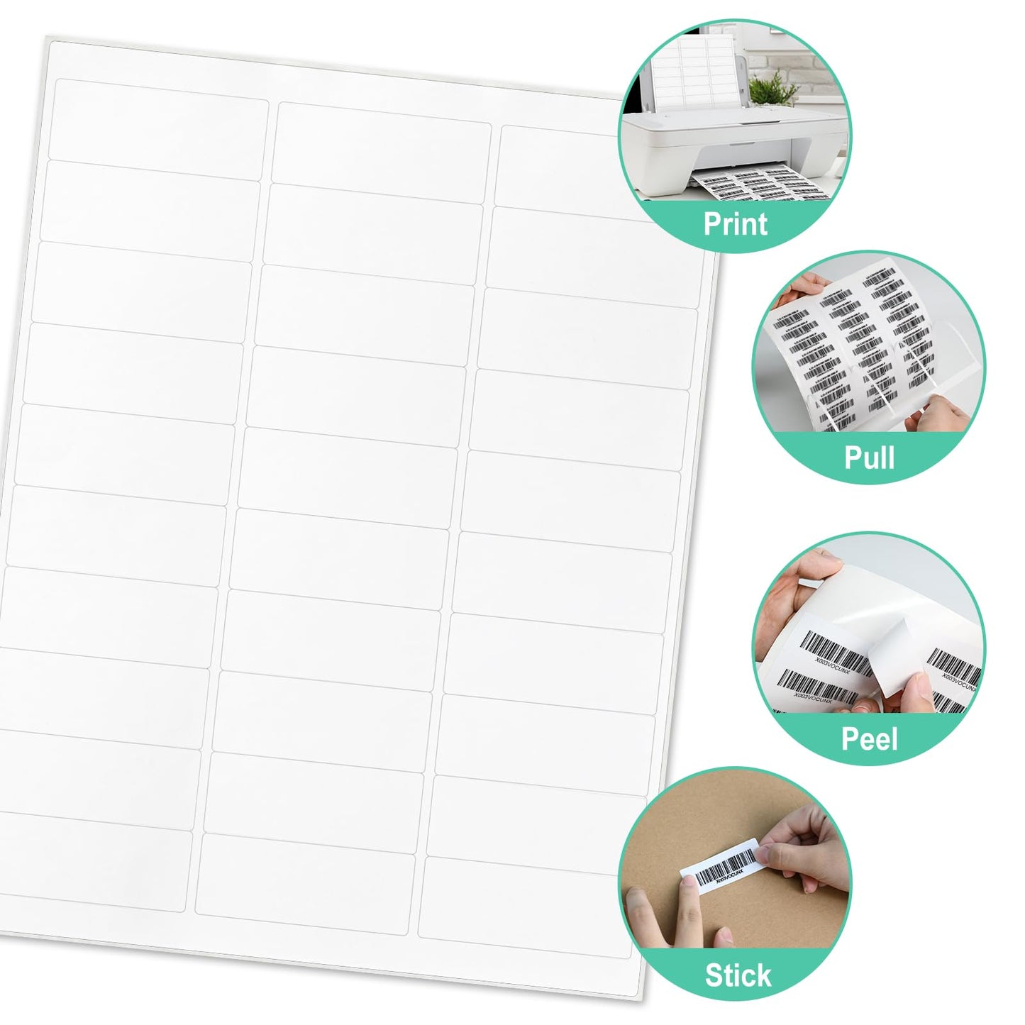 L LIKED Printable Address Labels, 1" x 2-5/8", 3,000 Stickers, 30 per Sheet, Mailing Labels for Envelopes (100 Sheets)