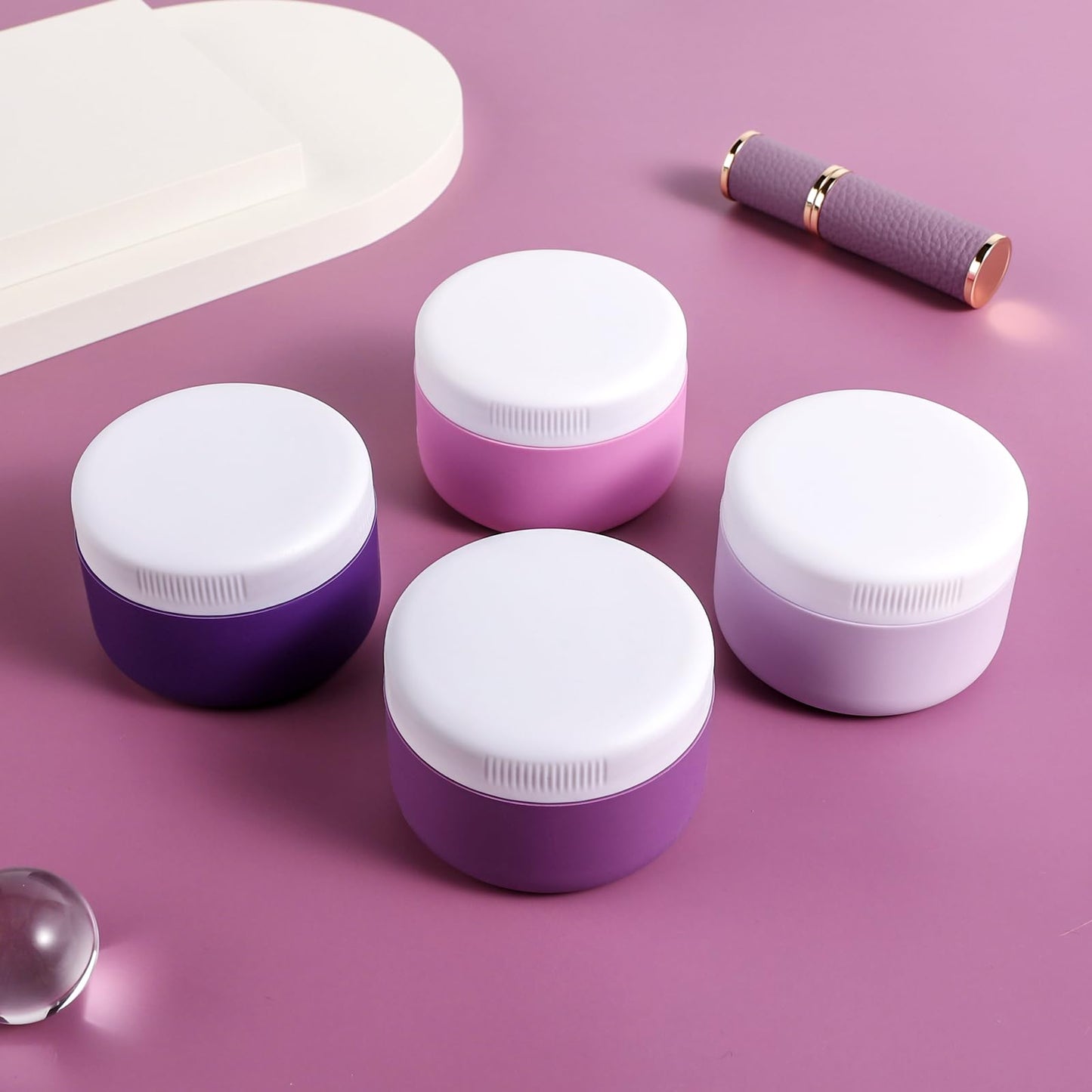 Kuangre Travel Containers for Toiletries, Silicone Cream Jars BPA-Free, Leak-proof 2oz Travel Size Containers, Portable Size Silicone Jars with Lid for Cosmetic Face Hand Body Cream (4 Pack)