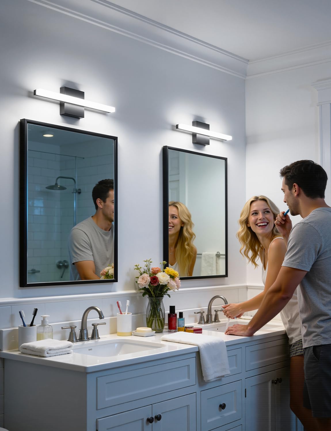 Combuh Black Bathroom Light Fixtures Over Mirror Lighting Gentle, 9W 16 Inch Modern LED Small Vanity Lamp Bar IP44 Slim Linear Bath Wall Sconces for Restroom Indoor Cool White 6000K