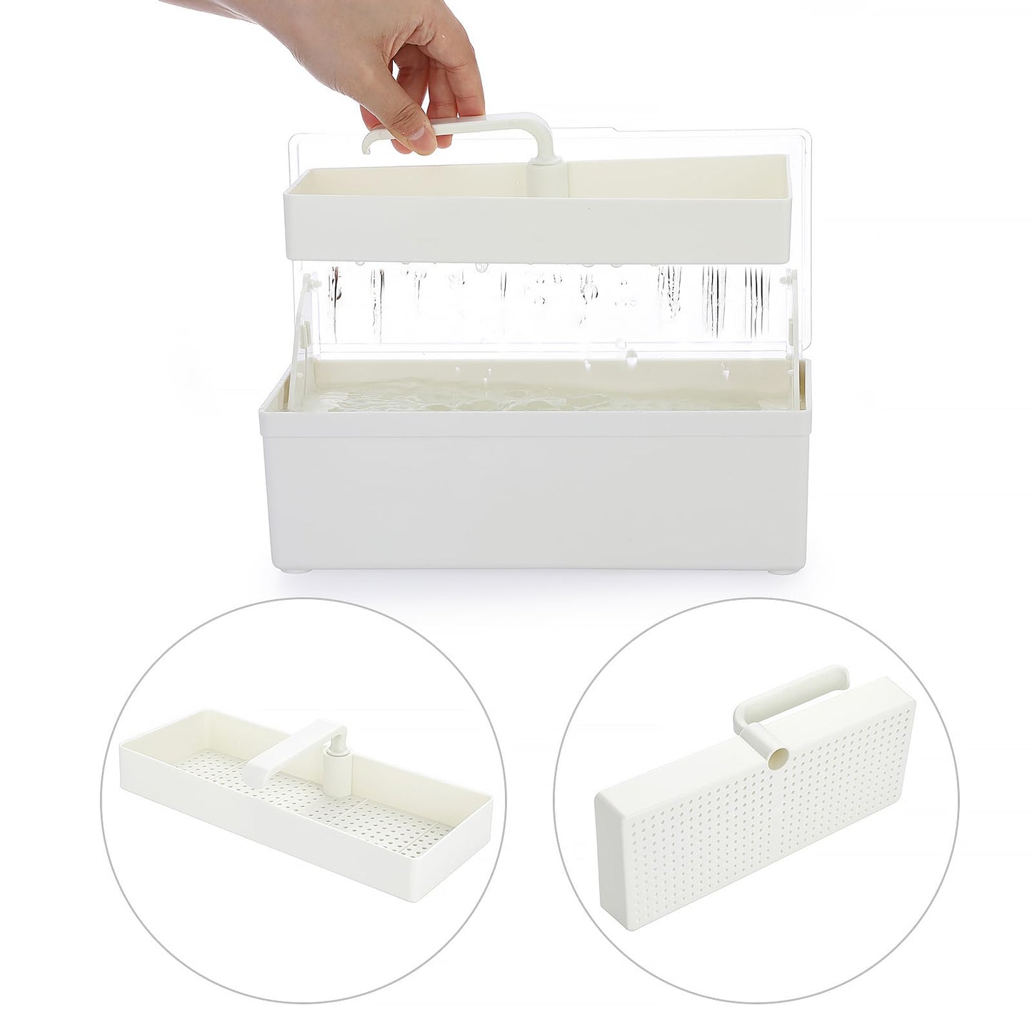 JUXYES Plastic Sterilizing Tray for Nail Art Accessories Tools, Portable Nail Art Tool Sterilizer Tray with Strainer, Storage Box Tool Box for Tweezer Manicure Tools Pedicure Tool