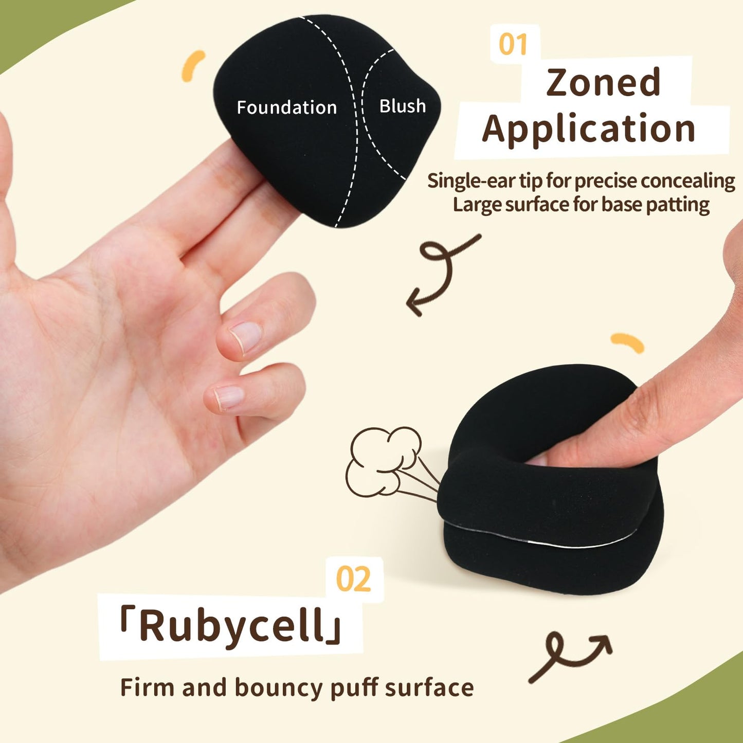 Momo's Workshop Makeup Sponge 2Pcs Lamb 85° Tip for Foundation Concealer Case