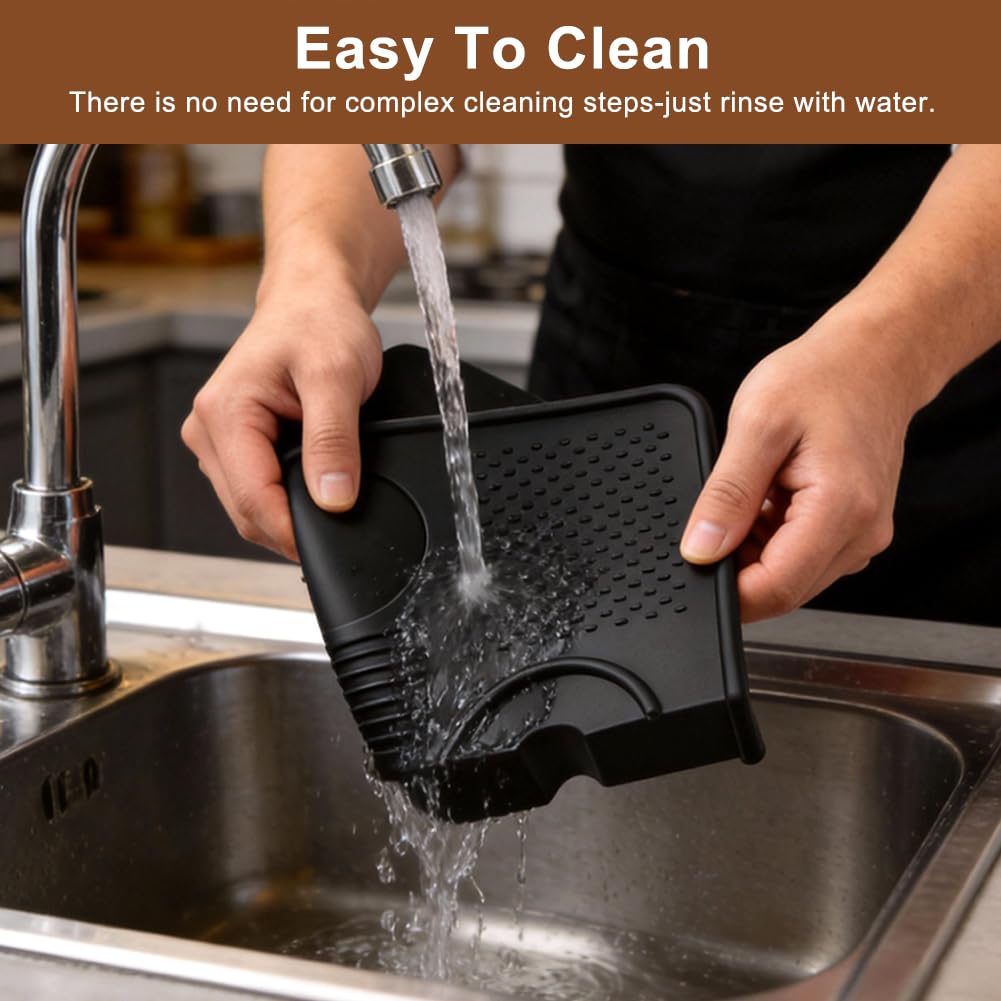 Espresso Tamping Mat and Coffee Brush Set, Non-Slip Silicone Coffee Tamper Mat Tamping Station for Home Kitchen Coffee' Bar, Barista Espresso Machine Acceessories(COLOR:Black)