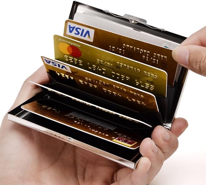 EASTNIGHTS RFID Credit Card Holder for Women and Men, Stainless Steel Credit Card Wallet for Holding Debit Card and ID Card (Gold)