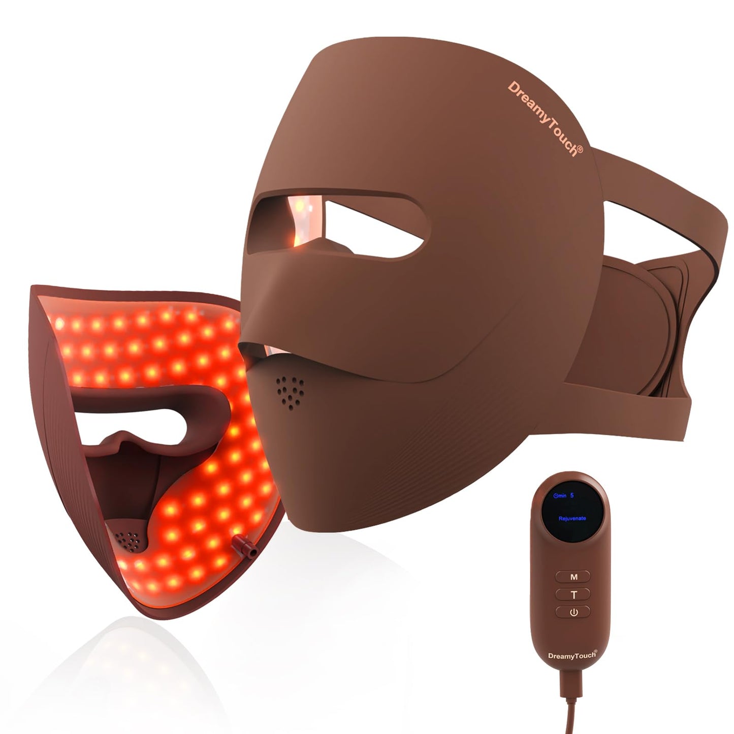 DreamyTouch Upgraded 9D LED Light Therapy Mask for Face, 328 LEDs 4 Modes, Eye Protection Anti-Leakage, Rechargeable Anti-Aging Photon Facial Mask for Home & Travel