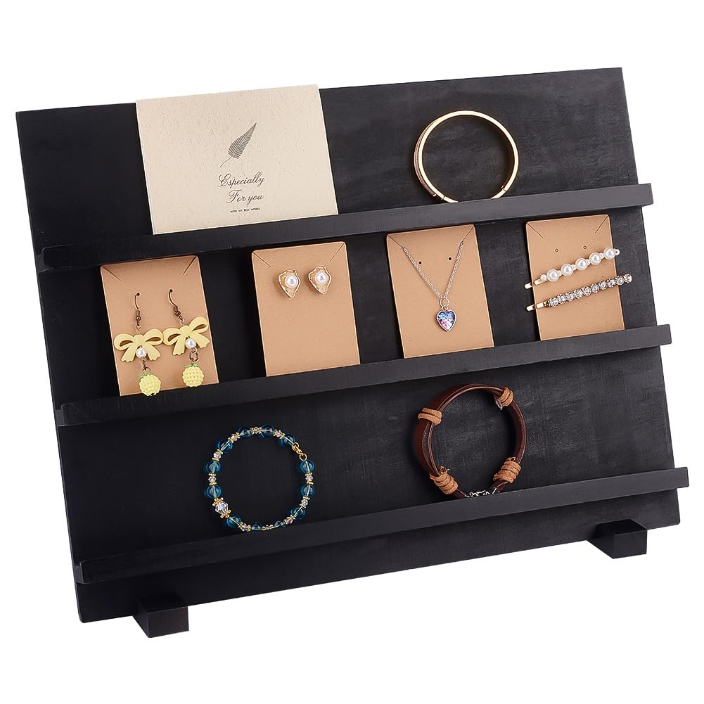 PH PandaHall 3-Tier Wooden Display Stand Earring Holder Sticker Display Retail Jewelry Display Riser Removable Showcase with Slots Earring Display Card Holder for Selling Showing Exhibition Storage