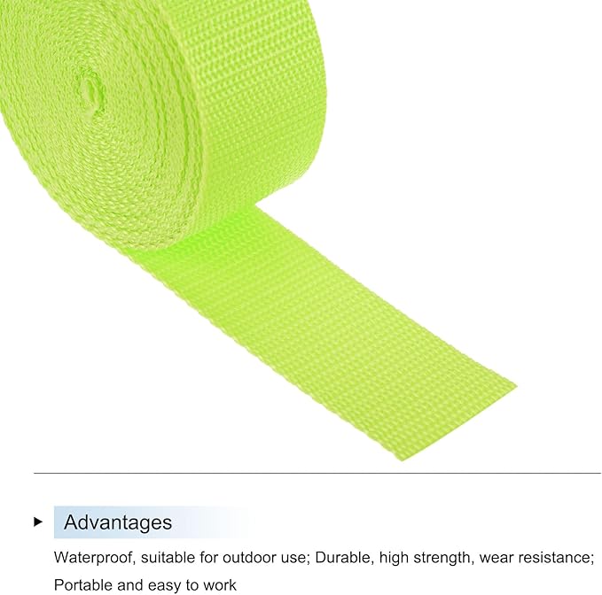 MECCANIXITY Lightweight Polypropylene Webbing Strap 1 1/2" 5 Yard Backpack Strapping Band Yellowish Green for Outdoor Luggage Cargo Straps