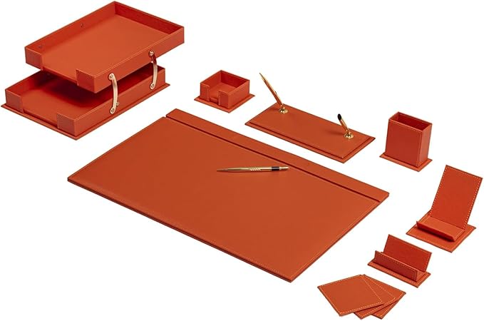 MOOGCO Bonded Set Luxury Leather Desk Pad & Desk Organization Essentials Desk Organizer Leather Desk Organizer