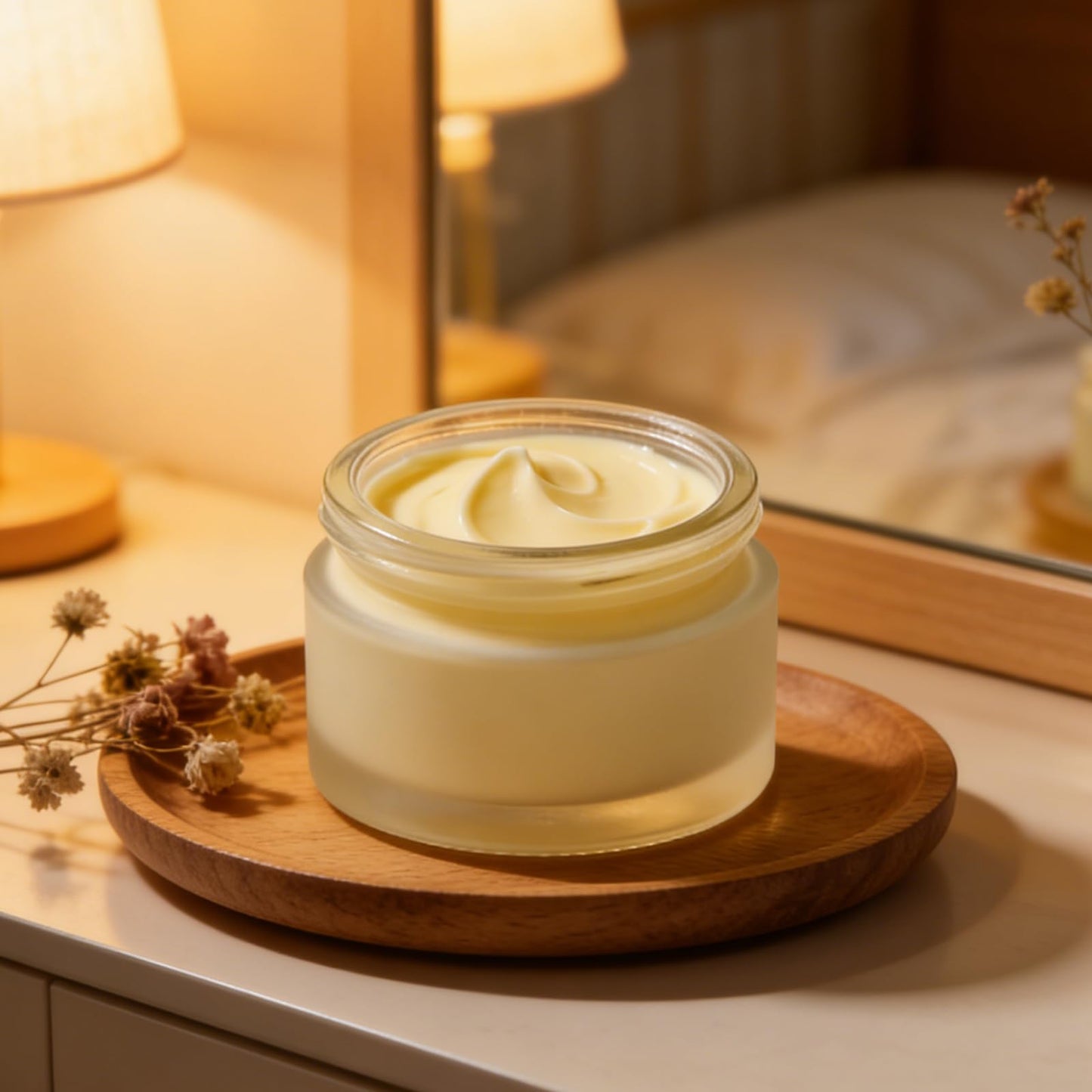 6 Pack Glass Cosmetic Jars, Frosted Glass Cosmetic Jars with Woodgrain Lids - 1oz, 2oz, 4oz Refillable Cream Containers, Leakproof Travel Jars for Skincare, Makeup, Lotion