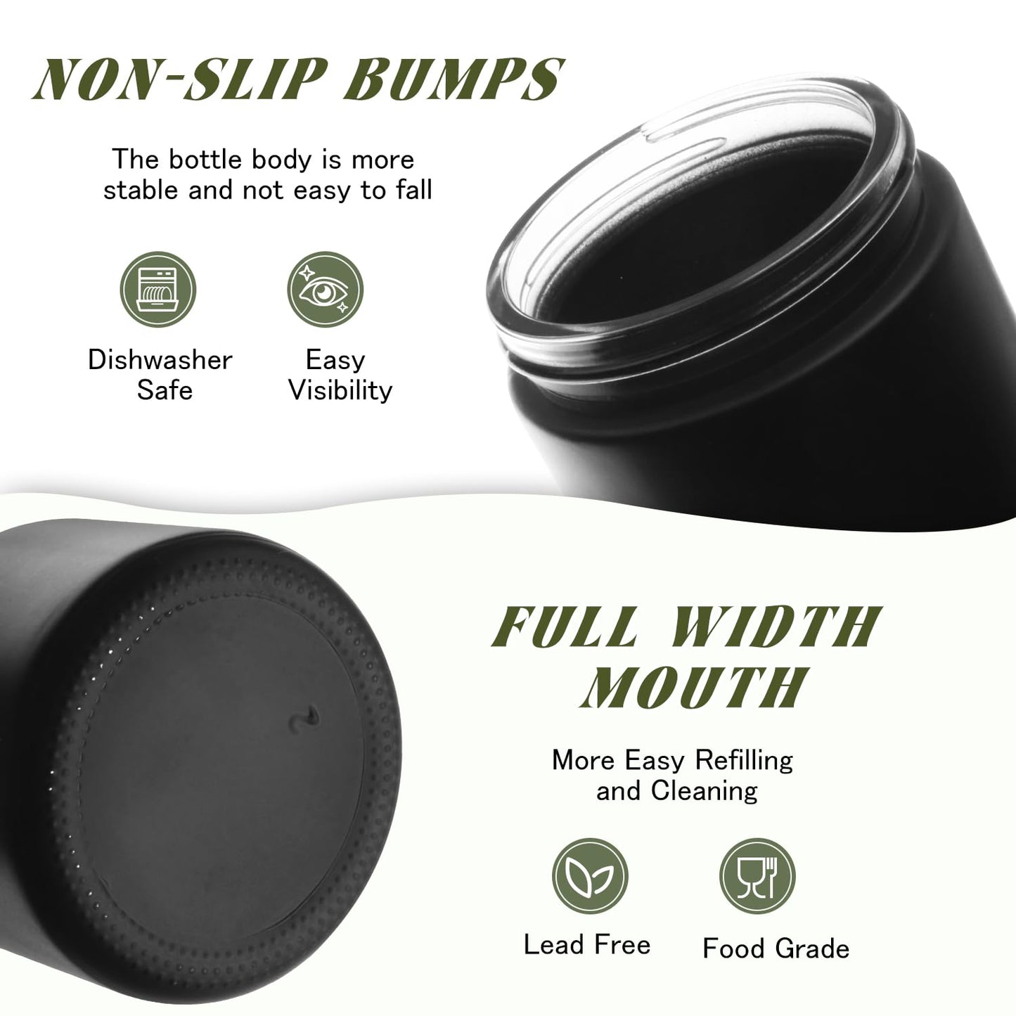 DMuuuDM 12 Pcs 2 Oz Frosted Glass Jar,Empty Refillable Glass Cosmetic Container Jars Holder with Inner liner,Plastic Lid for moisturizer,Foundation,Body Butter Oil,Ointment,Spices (Black)