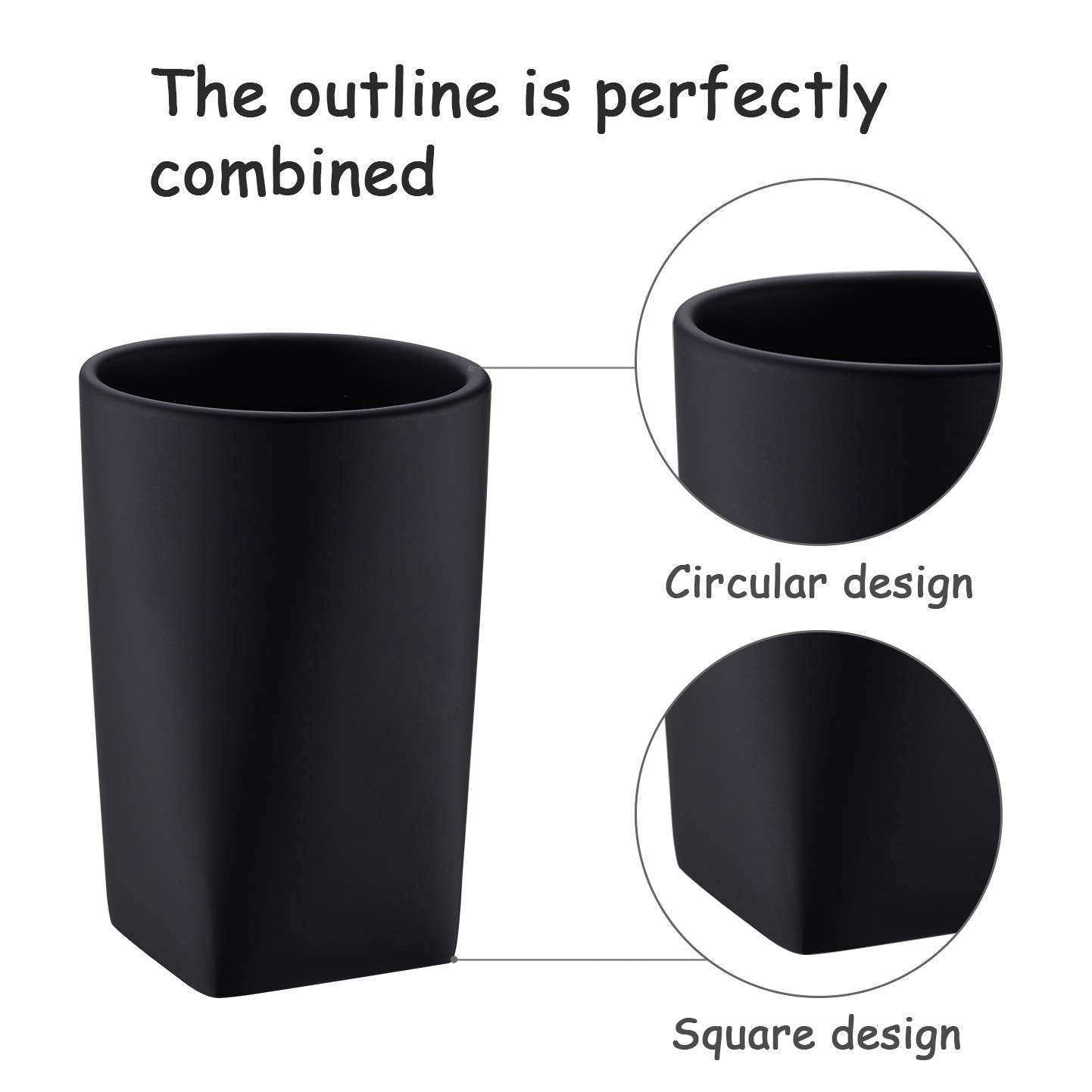 JINCROP Resin Matte Black Bathroom Tumbler Cup Holder - Modern Design for Bathroom/Office, Holds Toothbrushes, Make-up Brushes