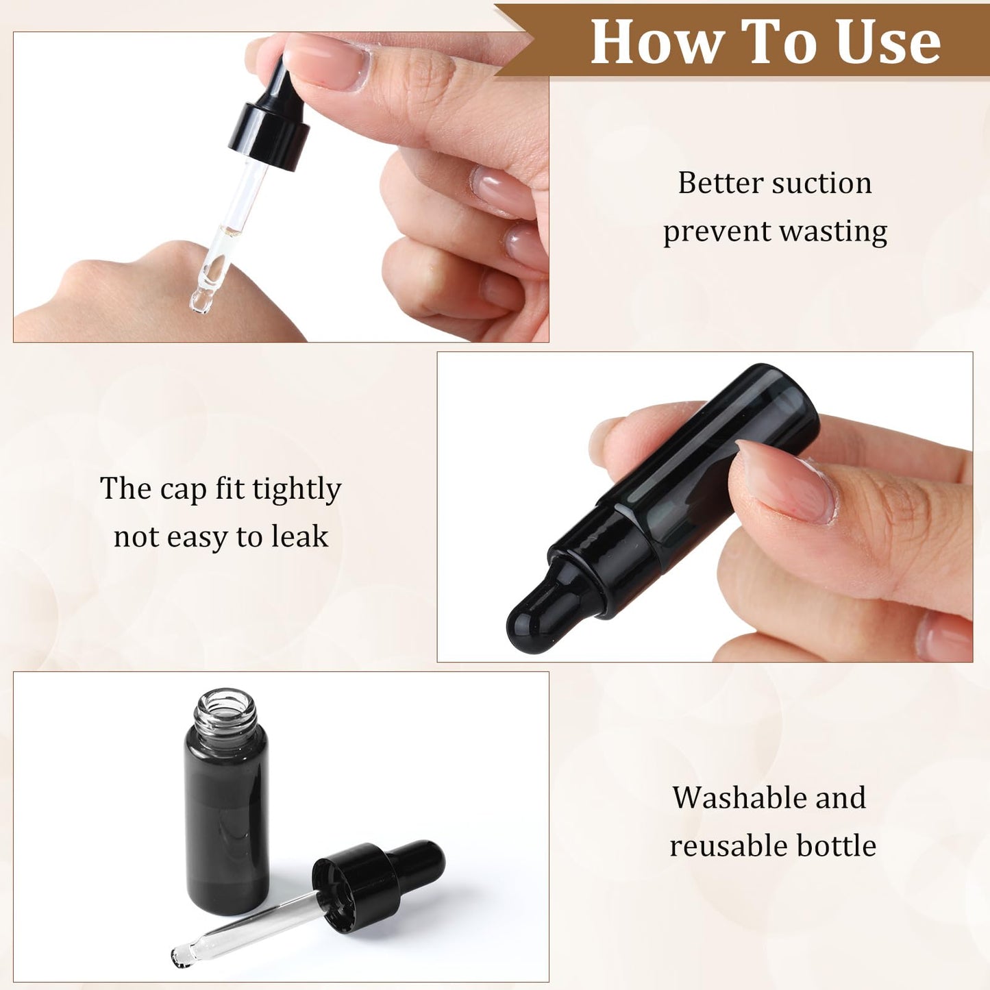 Bokon 100 Pcs Glass Dropping Bottles Mini Essential Oil Dropper Bottles Empty Sample Vials with Black Cap Tiny Storage Jars with Dropper for Perfumes Cosmetic Liquid Aromatherapy Lab(Black,5 ml)