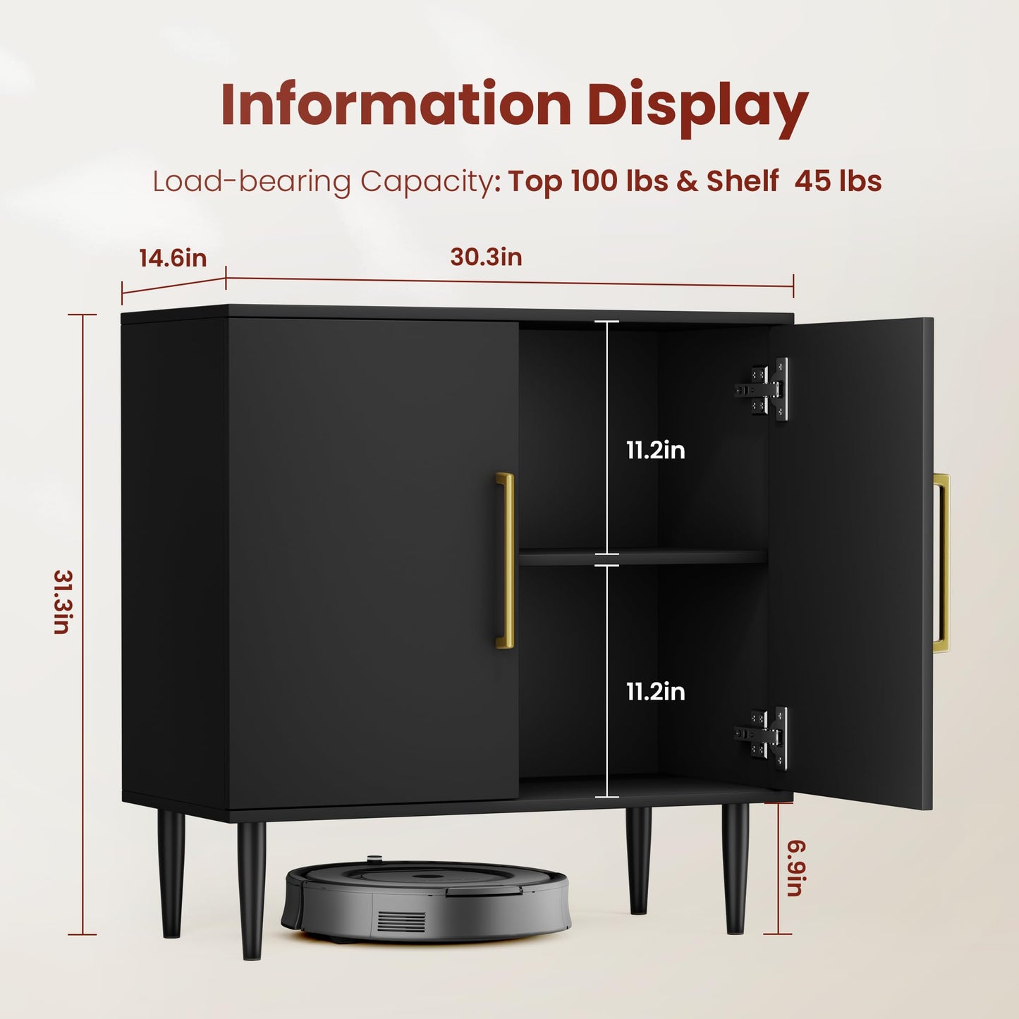 Fkhouse Black Buffet Cabinet, Free Standing Sideboard with Storage, Wood Accent Cabinet with Doors,Modern Credenza, Sideboard Storage Cabinet for Living Room, Dining Room(1, Black & Gold)